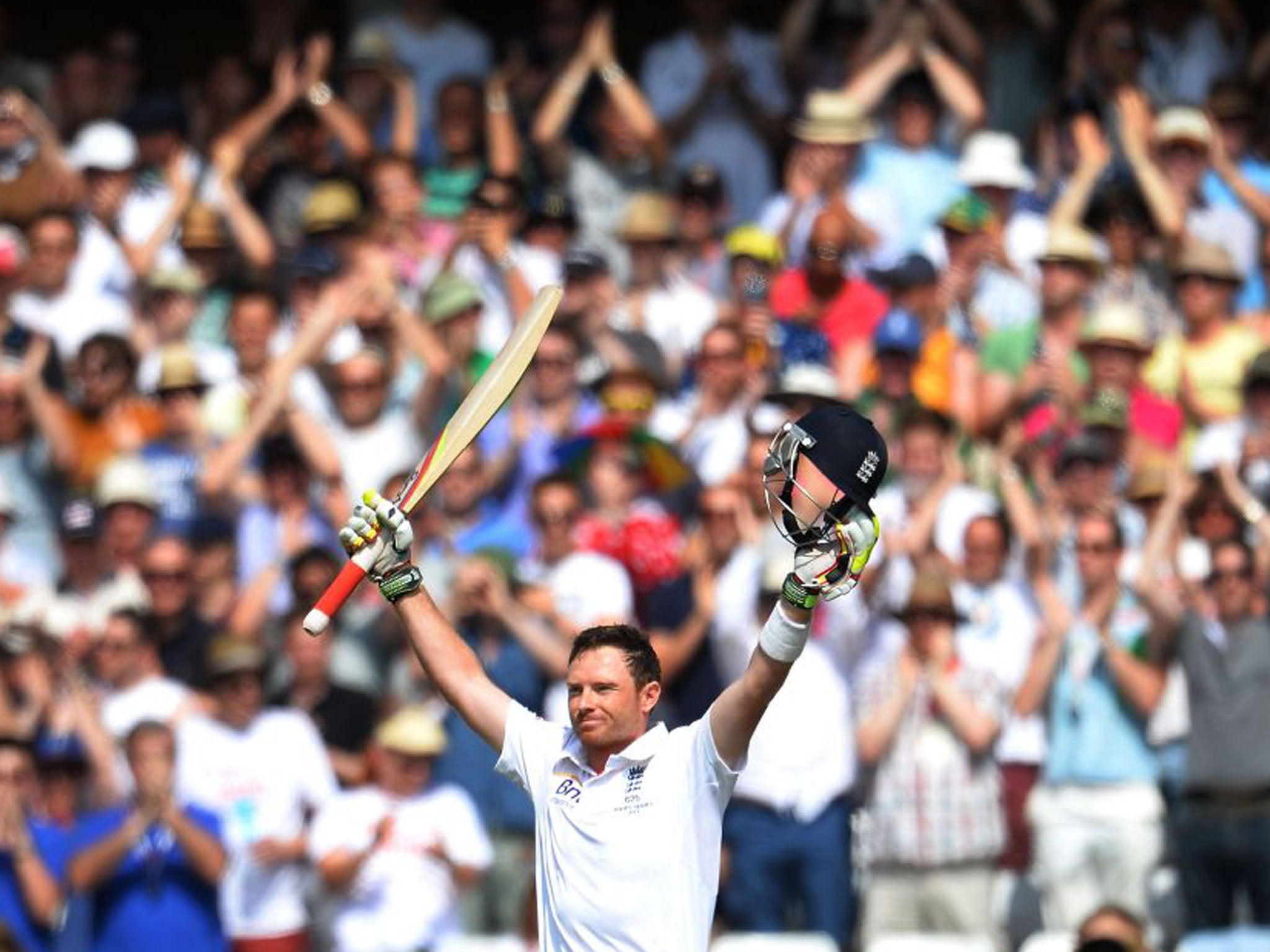 Ian Bell celebrates after reaching his century - his second innings knock of 109 is one of the reasons England are in such a strong position