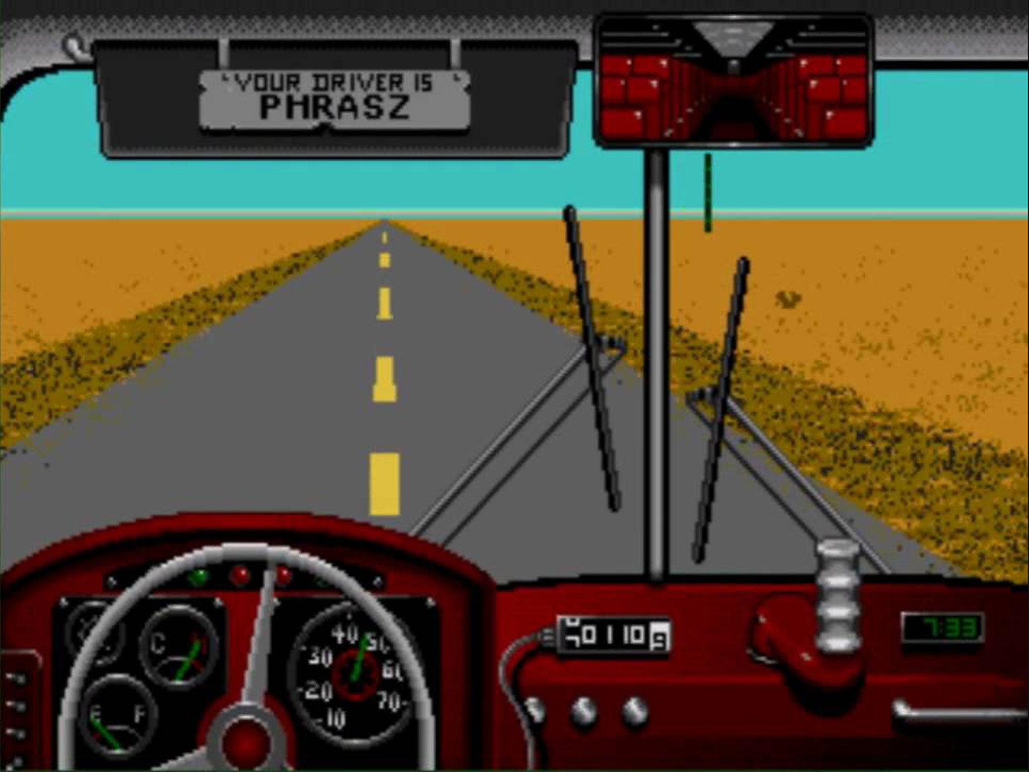 'One man. One Bus. Three hundred and sixty miles of simulated post-apocalyptic desert and the endless struggle between man and nature personified.' The tagline for computer game Desert Bus