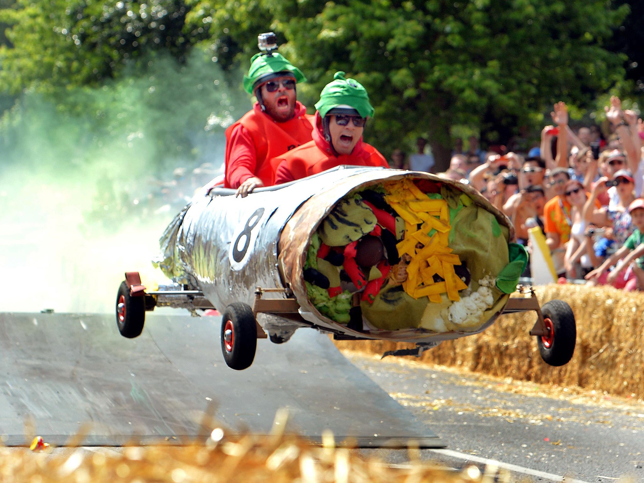 A culinary-inspired vehicle takes part in The Red Bull Soapbox Race at London's Alexandra Palace