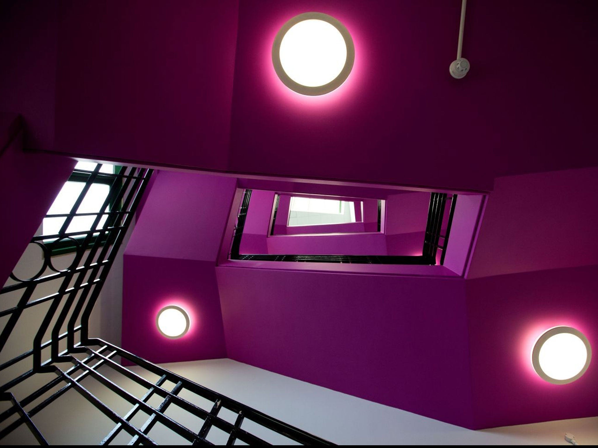 One of the numerous colourful stairwells at the London Academy of Excellence