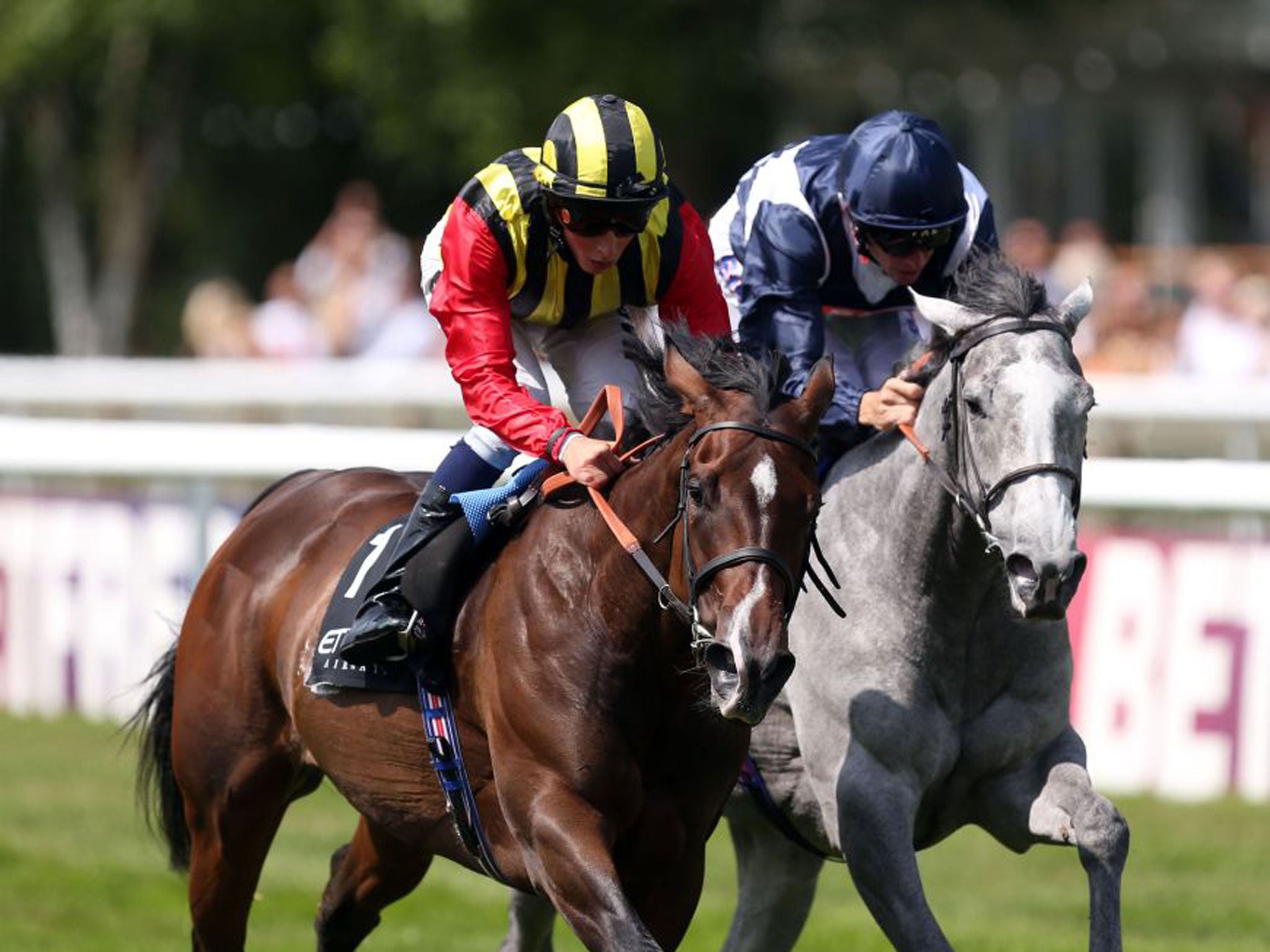 Elusive Kate (left) and Sky Lantern in a close-run finish at Newmarket