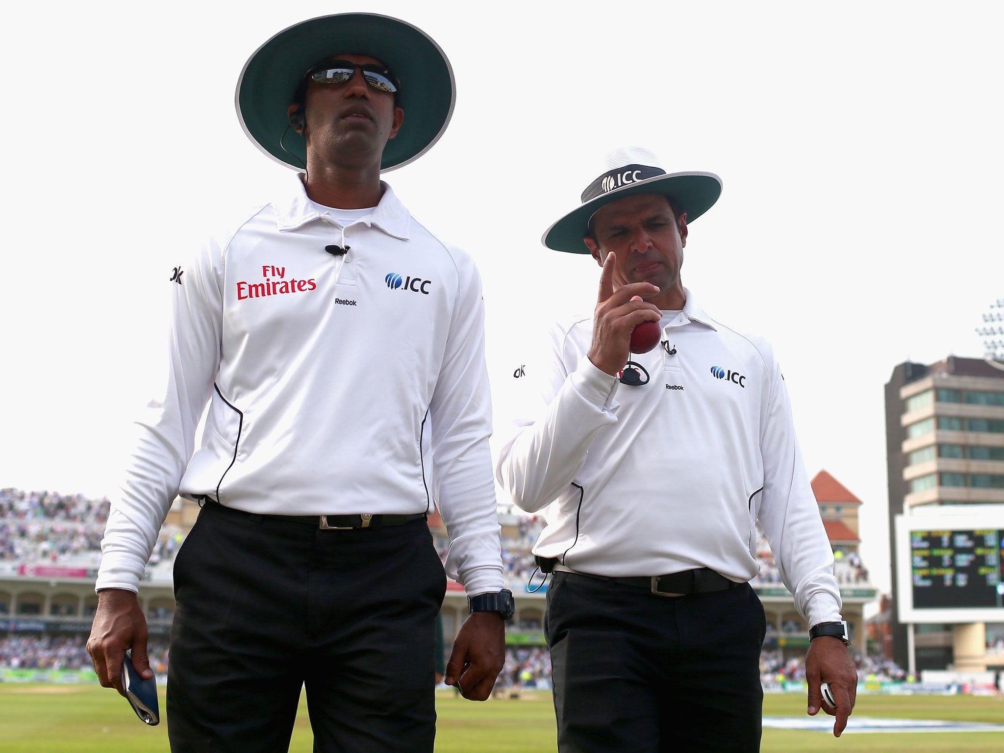 Aleem Dar (right) and Kumar Dharmasena were drained by the events of Trent Bridge