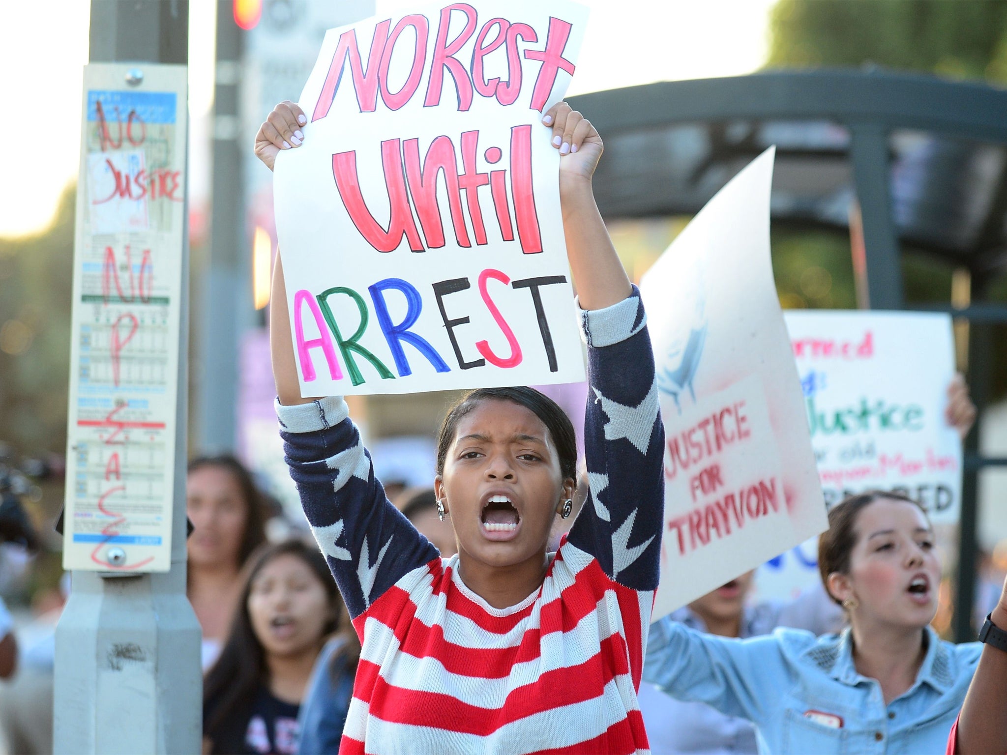 Demonstrators in Los Angeles protesting about the result of the case