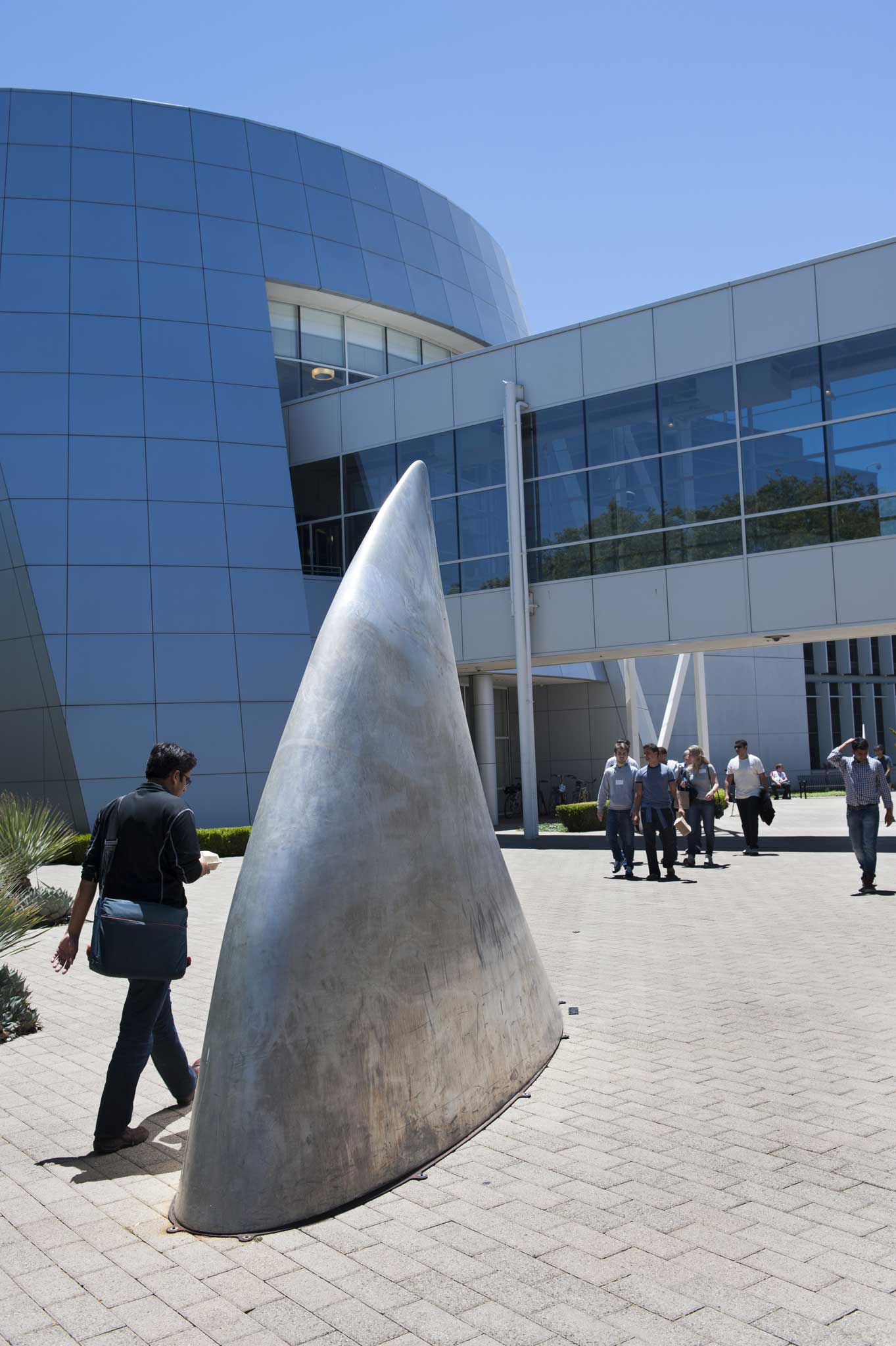 Testing the water: Google HQ in Mountain View, with 'No Swimming' sculpture by Oleg Lobykin