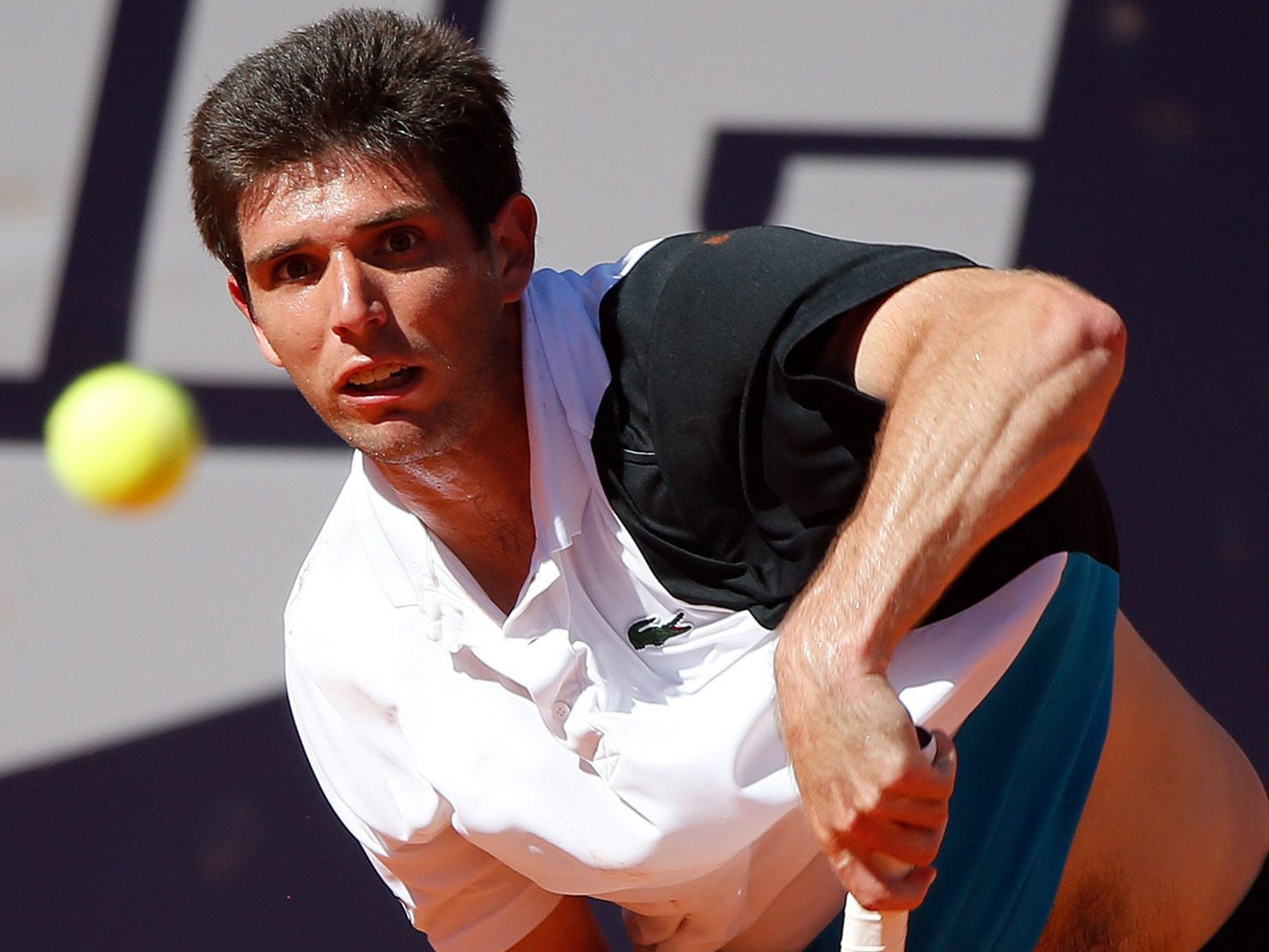 Argy bargy: Federico Delbonis on his way to victory over Roger Federer