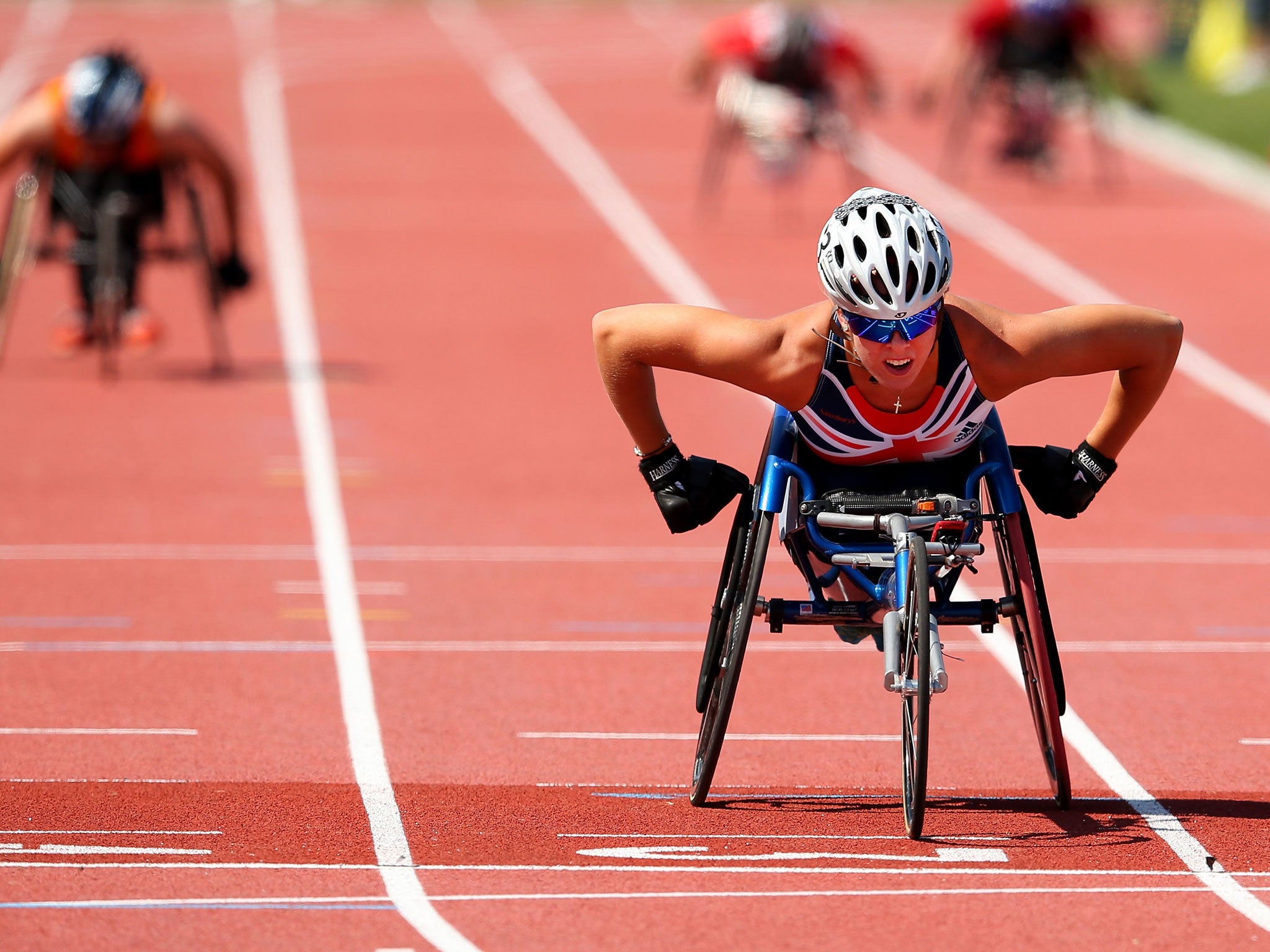 Back on track: Hannah Cockroft wins the 200m T34 final in Lyon yesterday