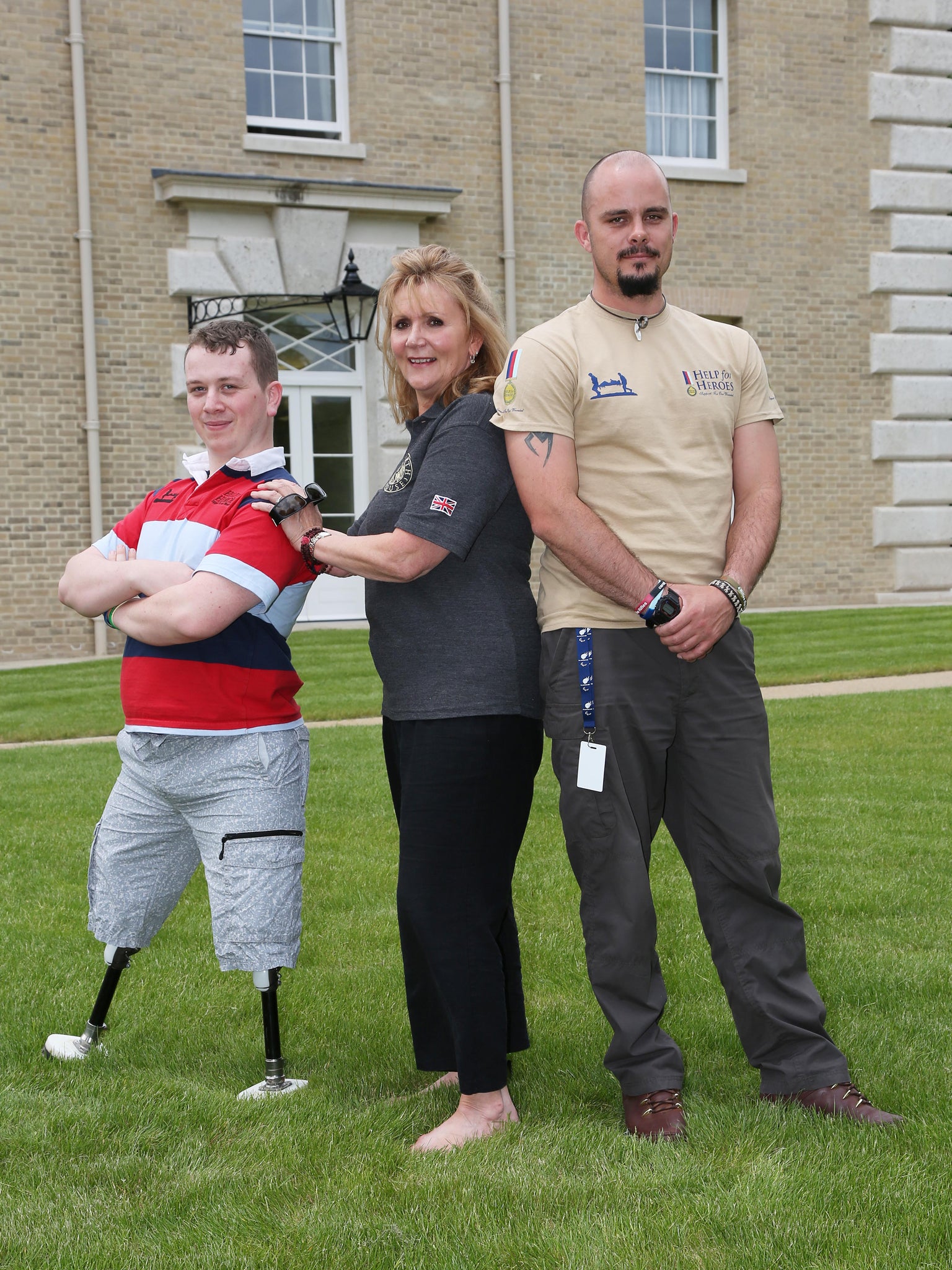 Still standing: former soldiers Josh Cambell (above, left of picture) and Michael Day, both seriously injured while serving in Afghanistan