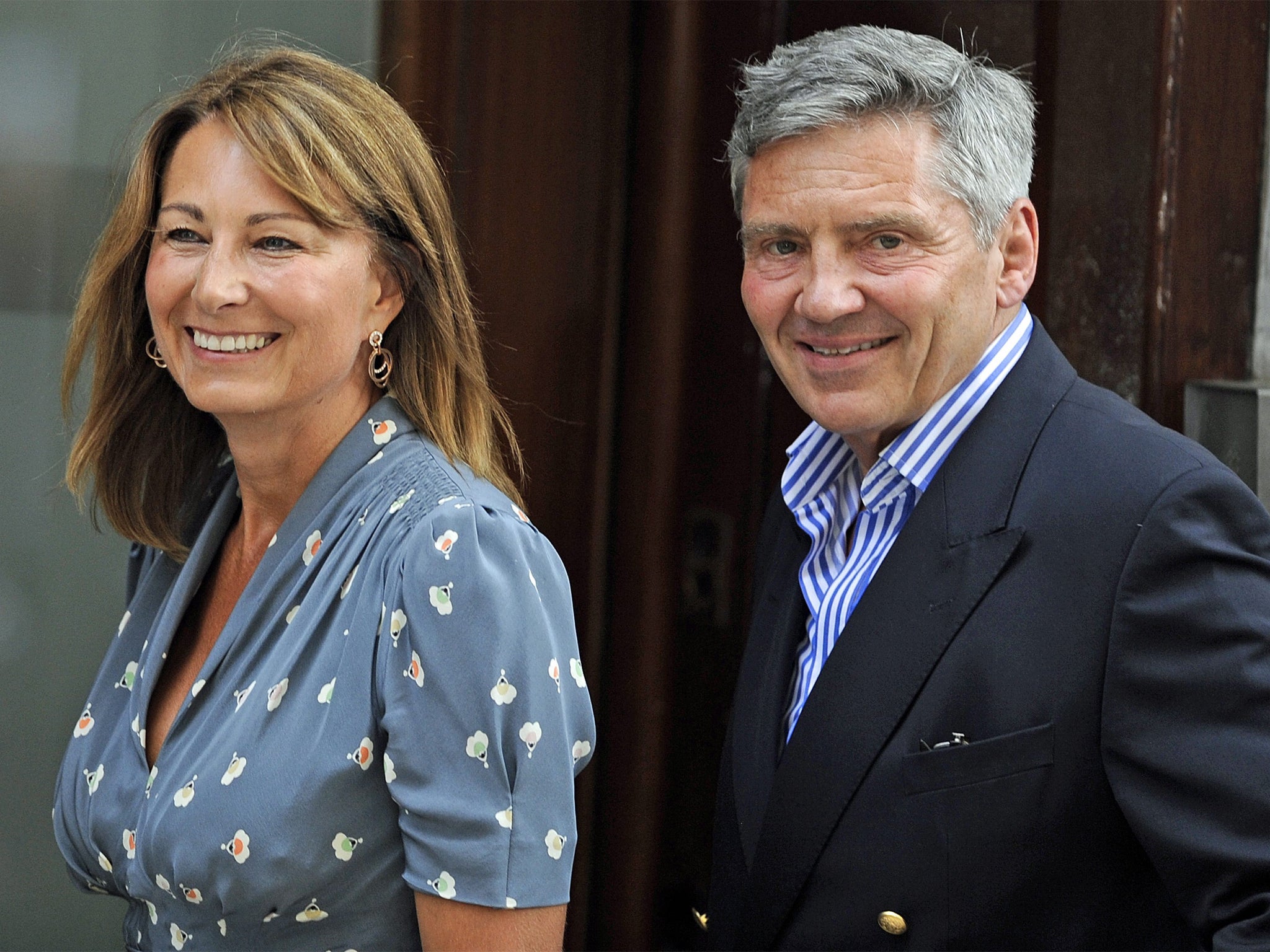 Carole and Michael Middleton, the parents of the Duchess of Cambridge, arrive at St. Mary's hospital to visit their daughter and her newborn baby boy