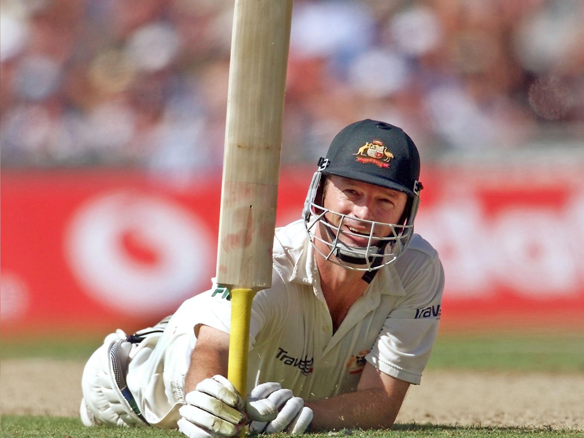 Australia’s Steve Waugh celebrates his one-legged century at The Oval