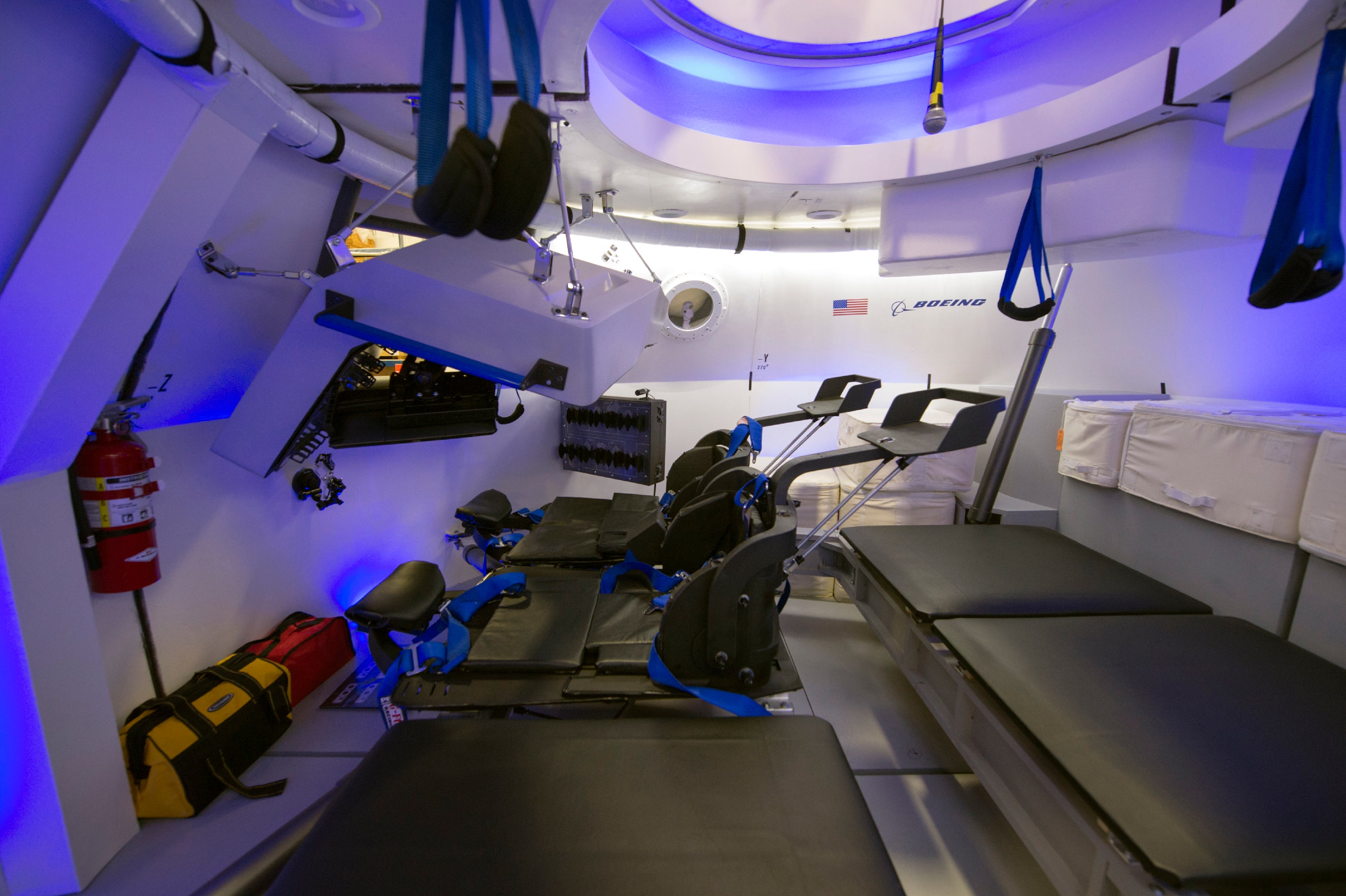 This is an interior view of The Boeing Company's CST-100 spacecraft, which features LED lighting and tablet technology.
Image Credit: NASA/Robert Markowitz