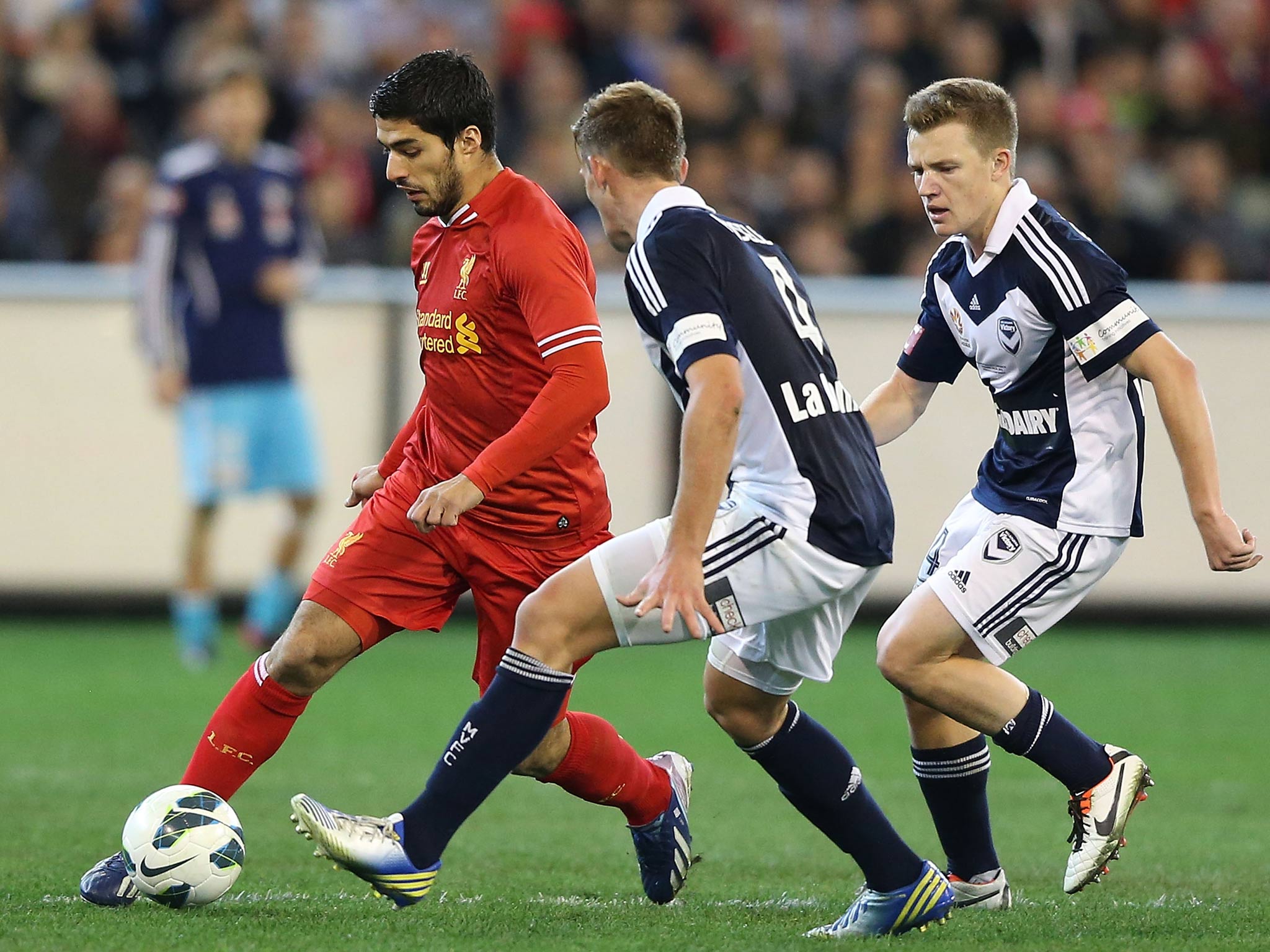Luis Suarez in action for Liverpool against Melbourne Victory