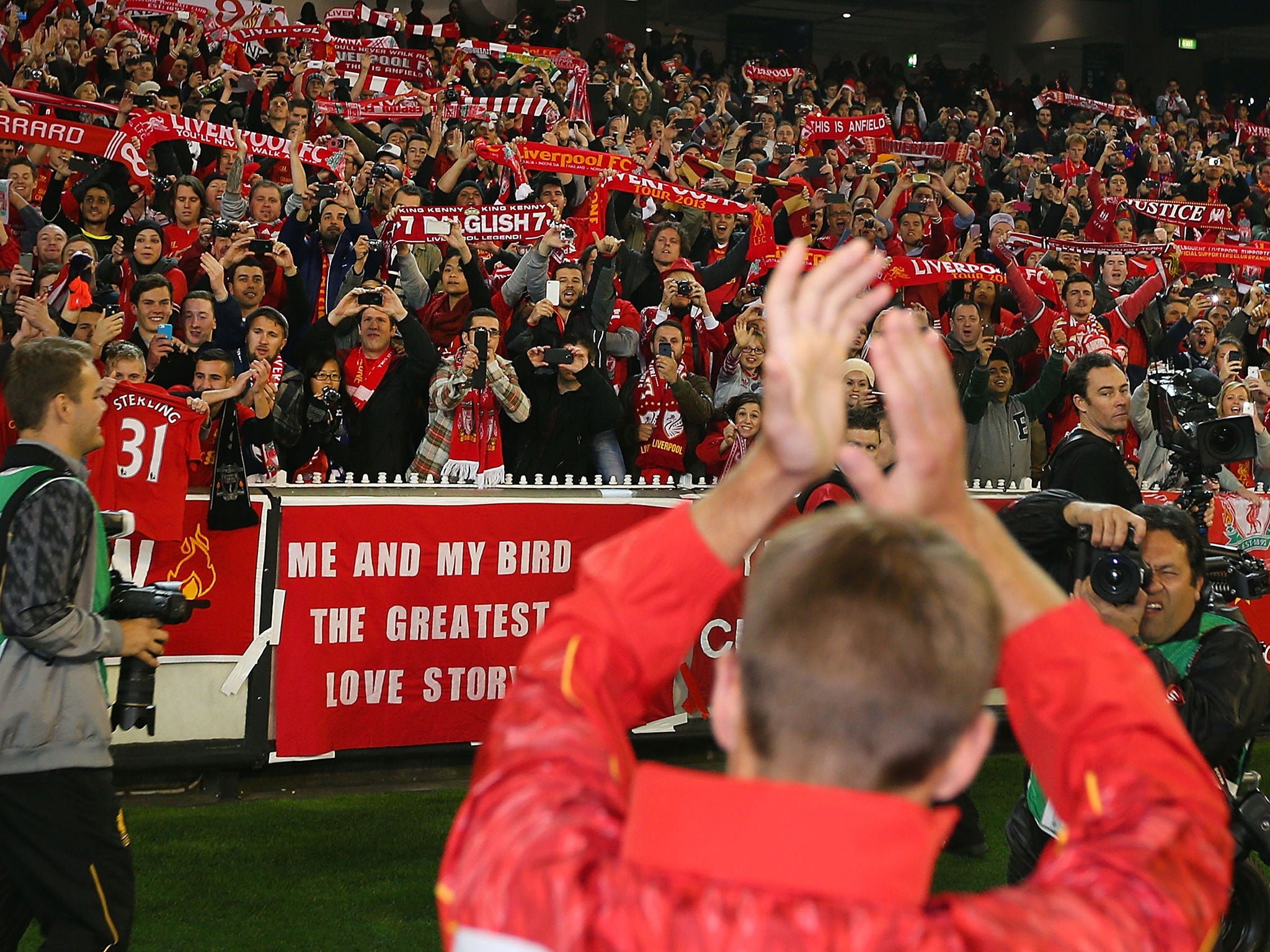 Steven Gerrard applauds the Liverpool fans