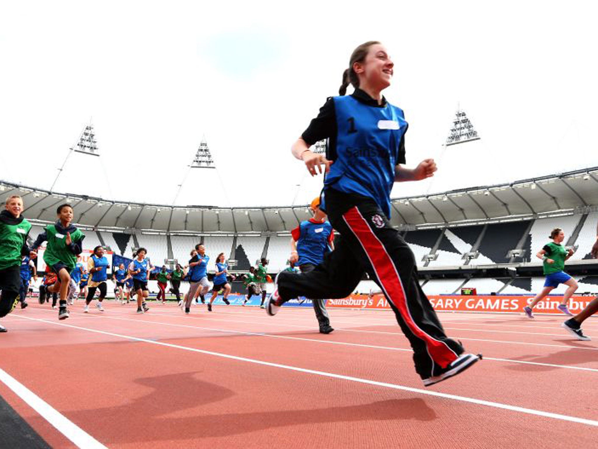 Lucky kids from all over the UK warm up the track for Usain Bolt by running a mile in the Sainsbury's Race To Rio at The Olympic Stadium