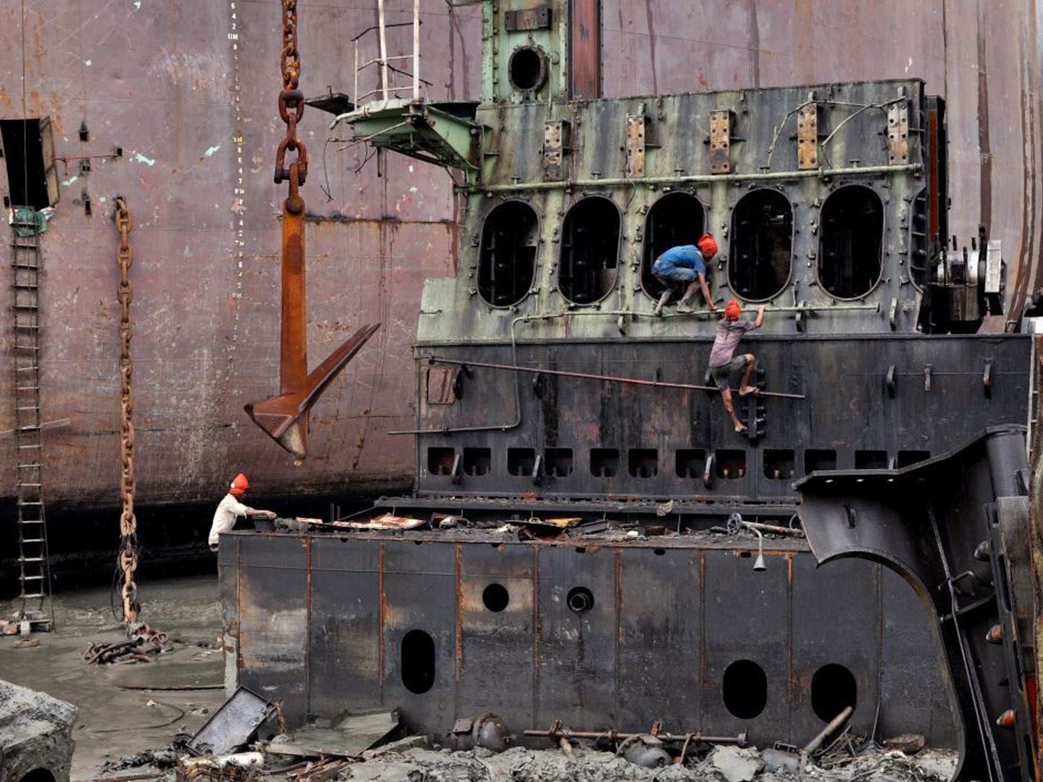 Workers at the ship-breaking yard in Chittagong, Bangladesh