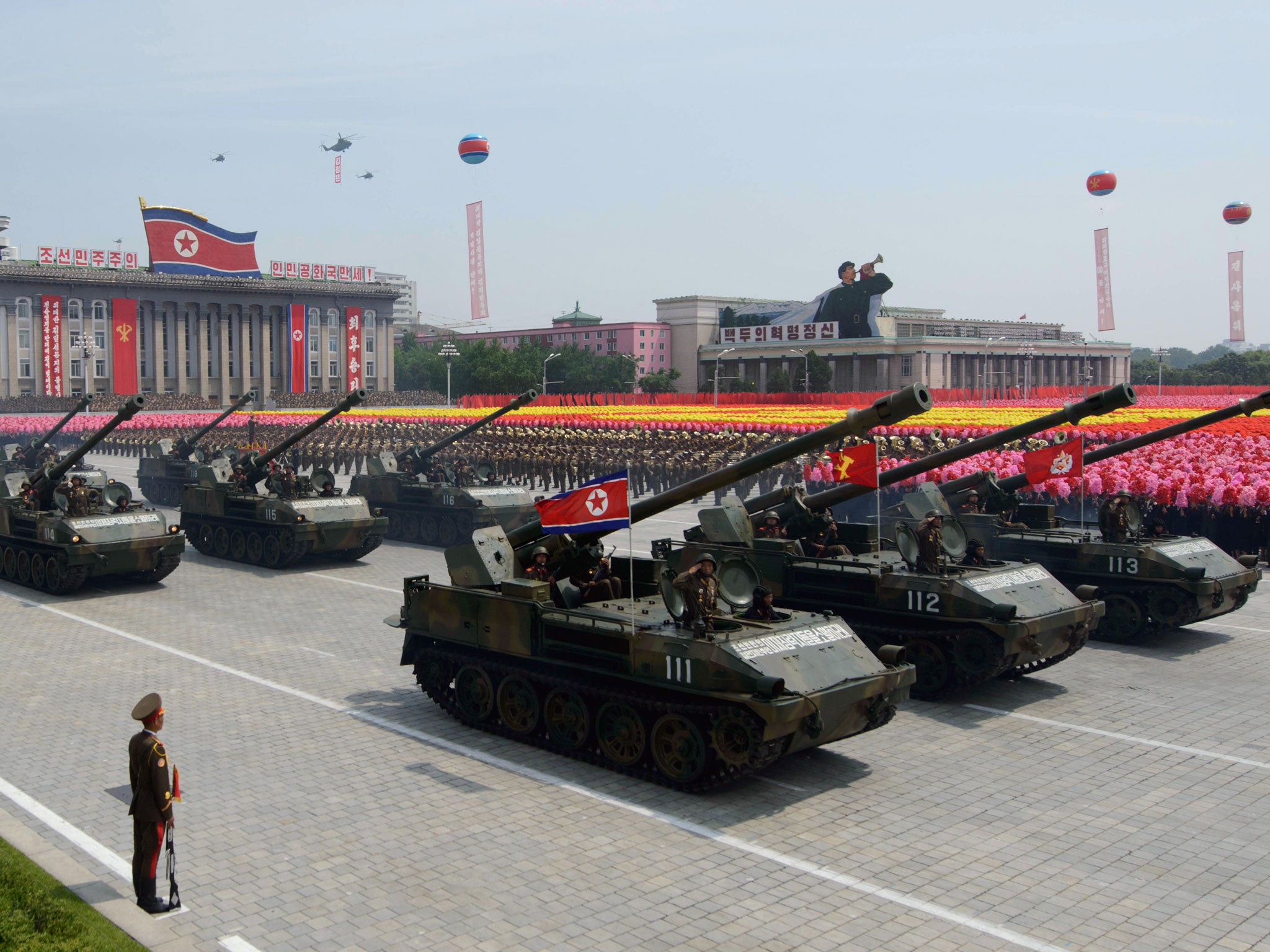 A military parade past Kim Il-Sung square marking the 60th anniversary of the Korean war armistice in Pyongyang