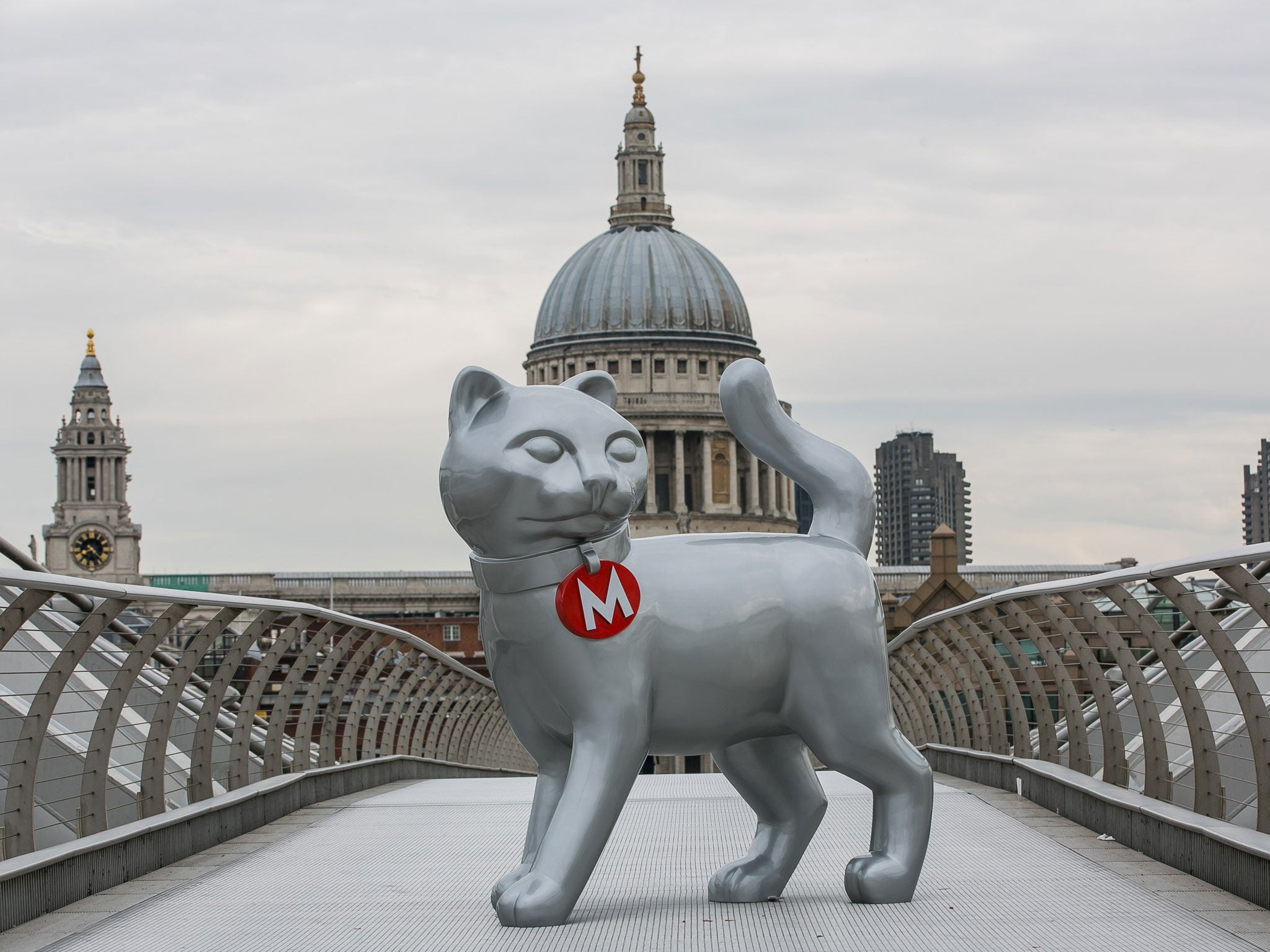 The new Monopoly cat on the Millennium Bridge in London