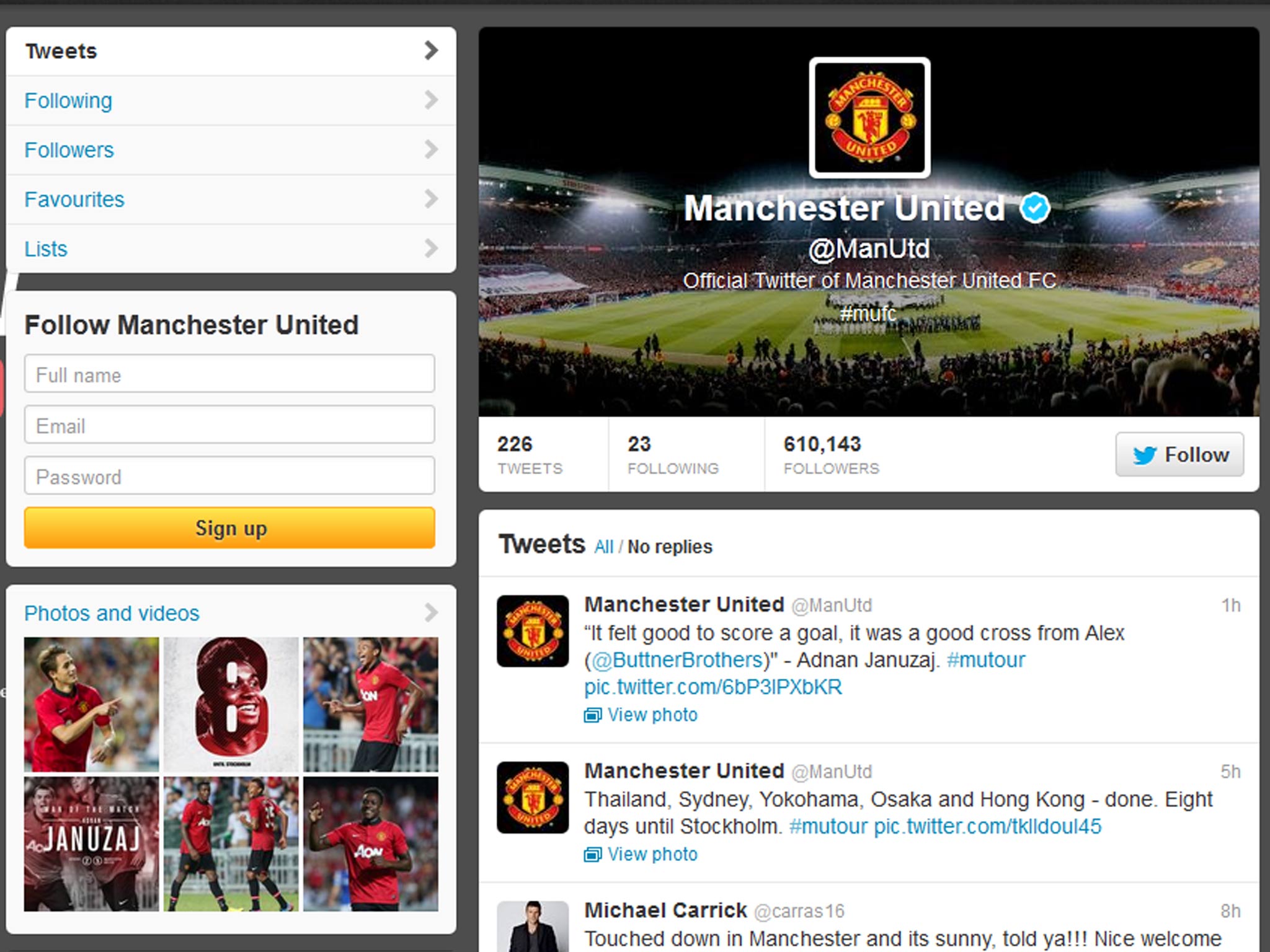 Manchester United's official Twitter account