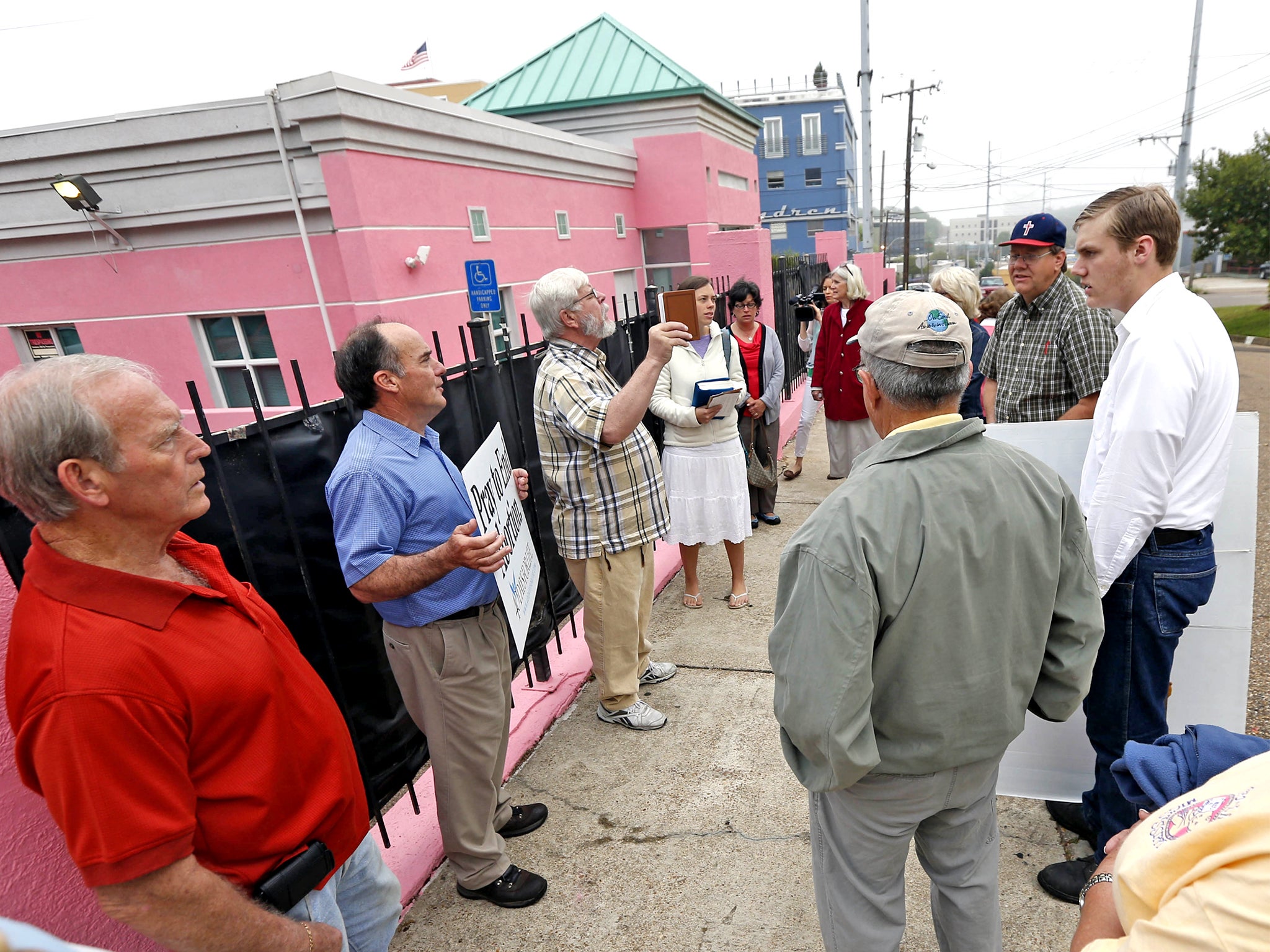 Evangelical Christian opponents of abortion engage in prayer outside Jackson Women’s Health Organisation