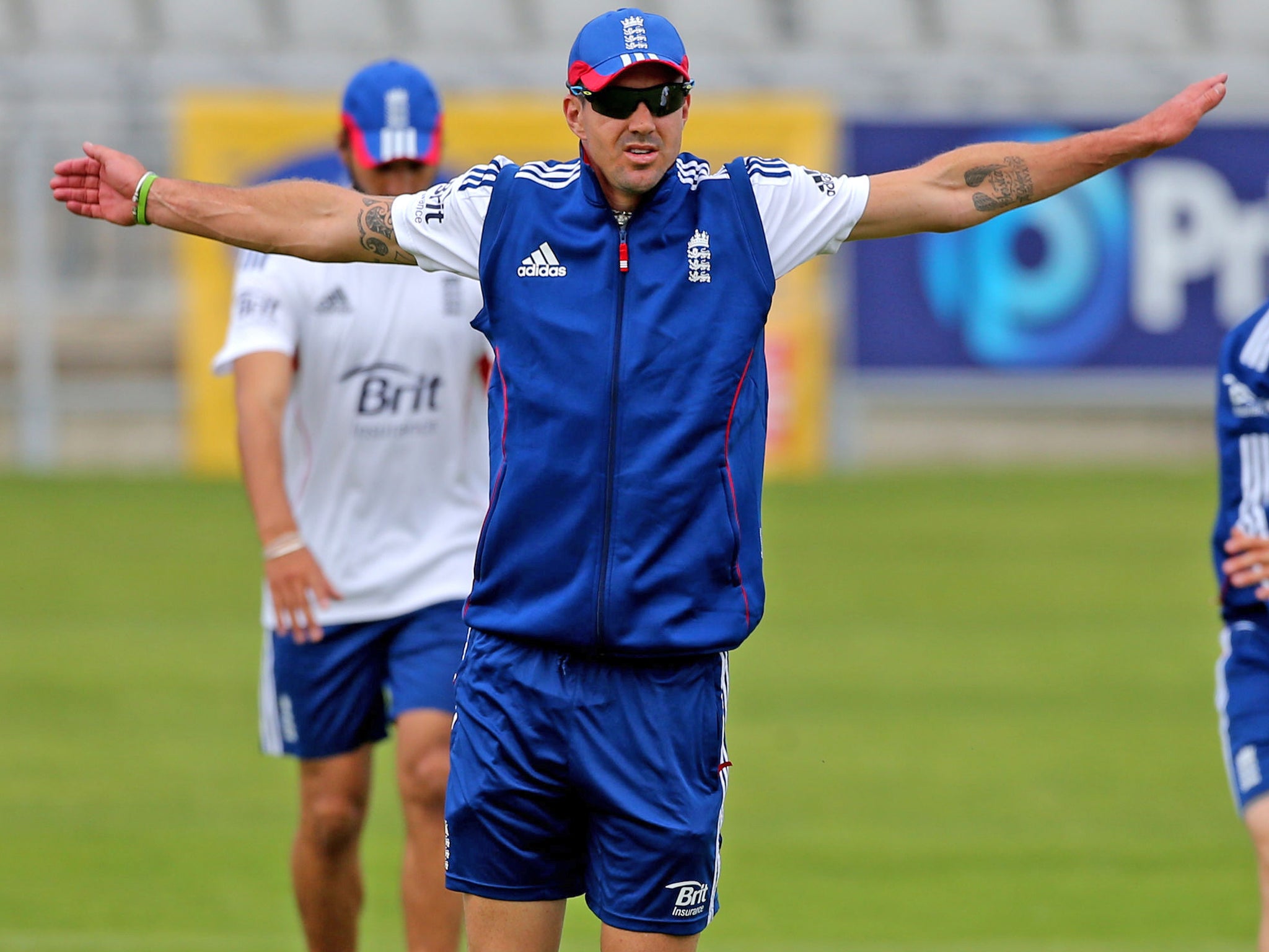 Kevin Pietersen warms up at Old Trafford