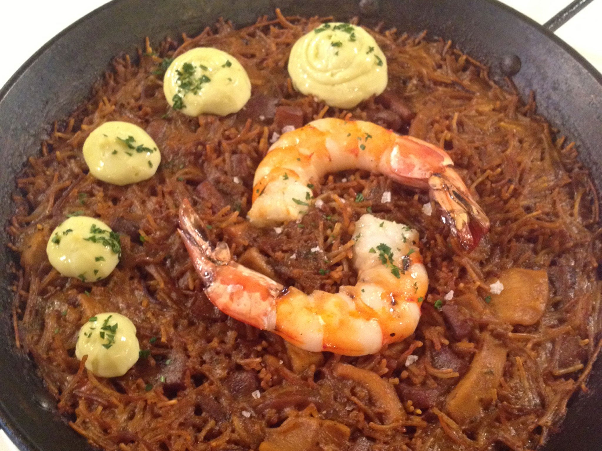 Tramontana Brindis's pasta with cuttlefish, prawns, and aioli