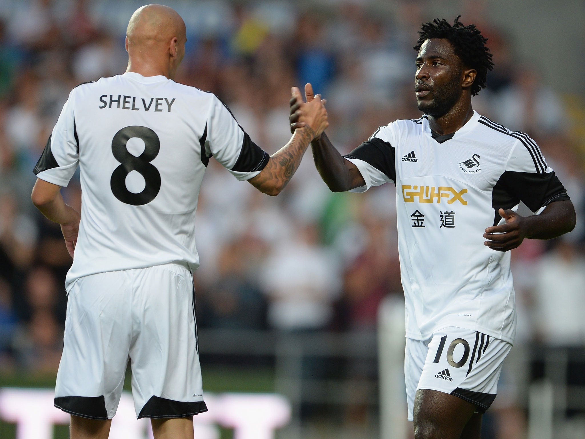 Wilfried Bony celebrates scoring his second goal