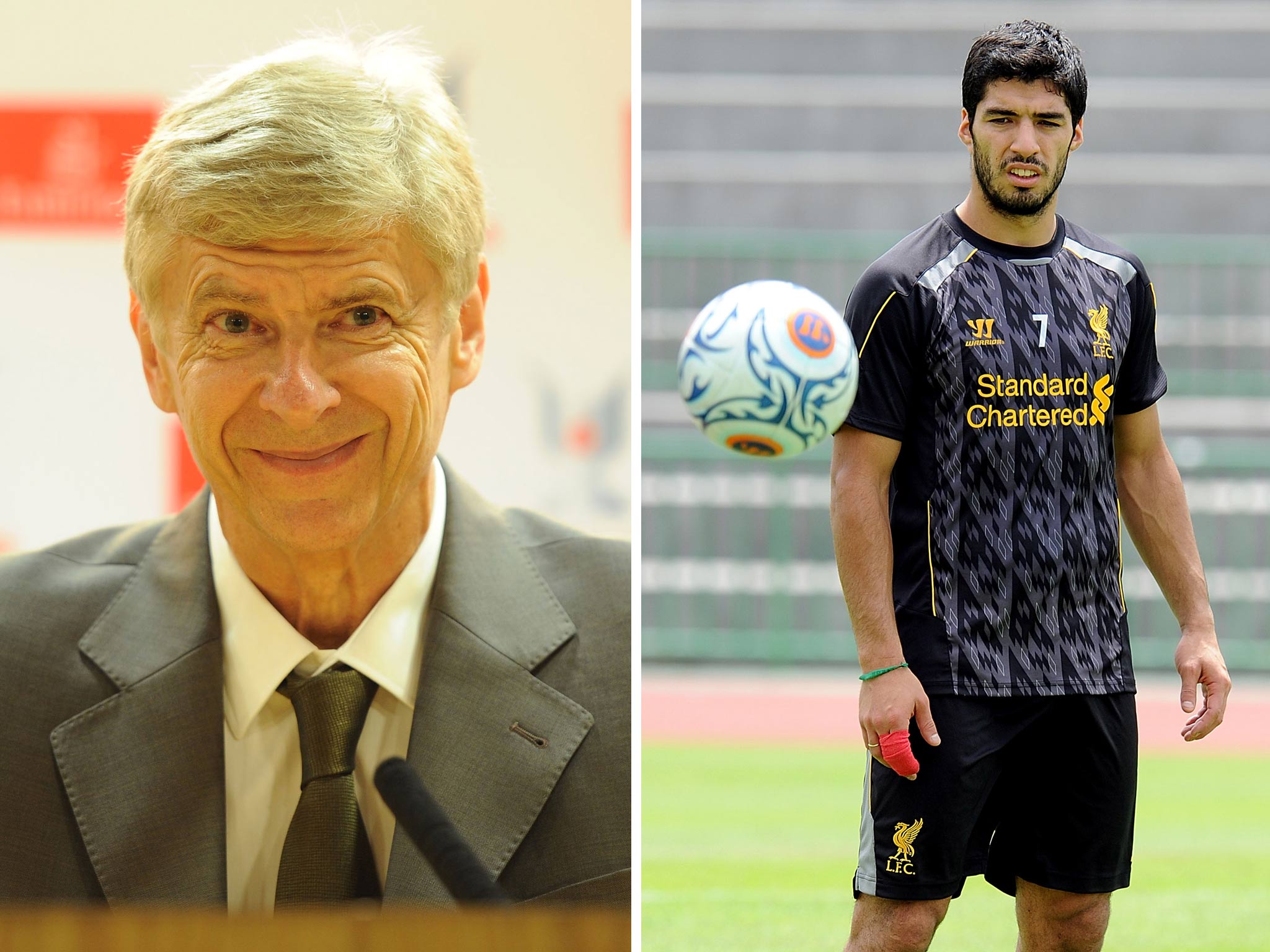 Arsene Wenger and Luis Suarez