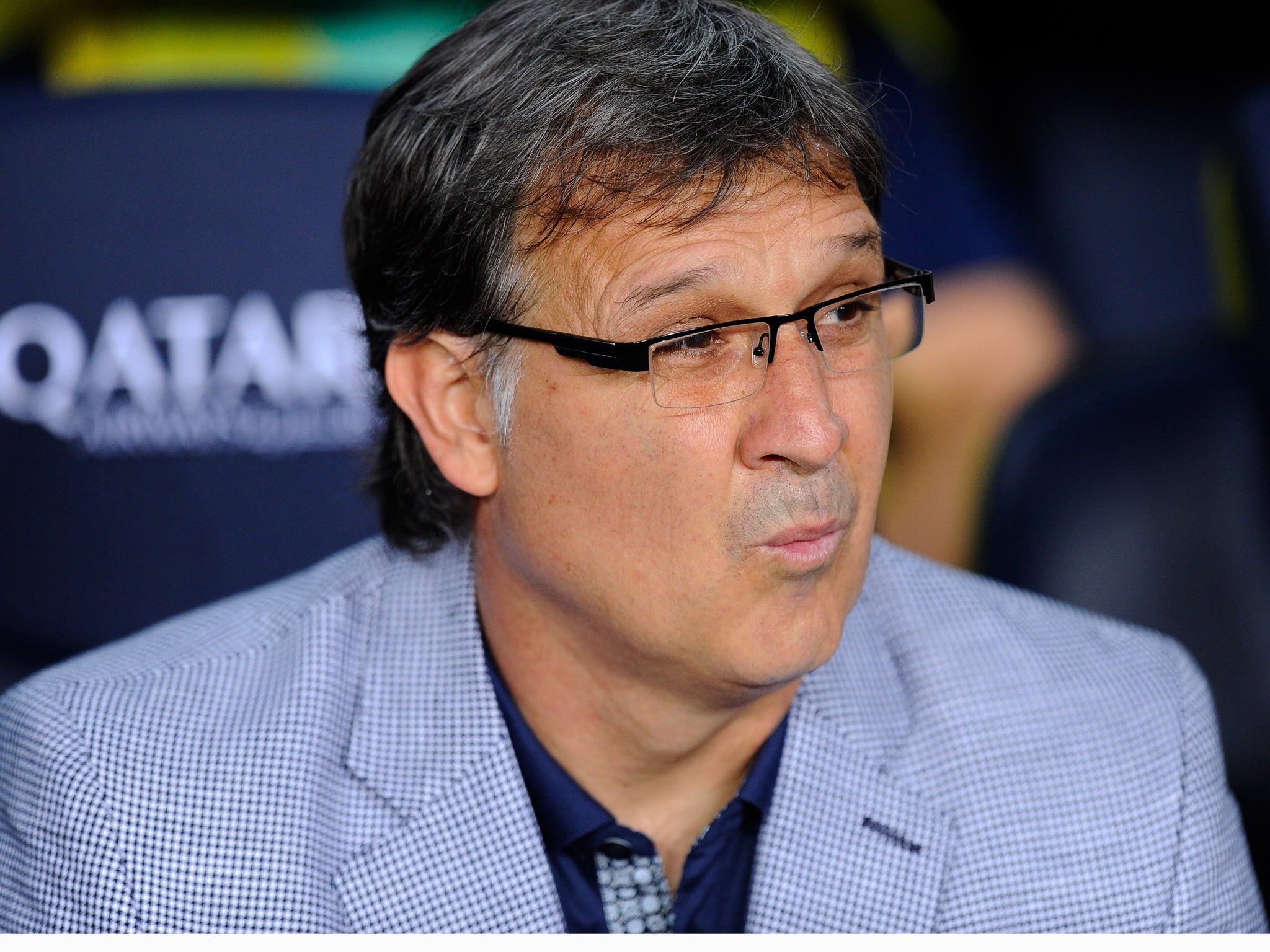 Gerardo 'Tata' Martino looks on in his first match in charge of Barcelona