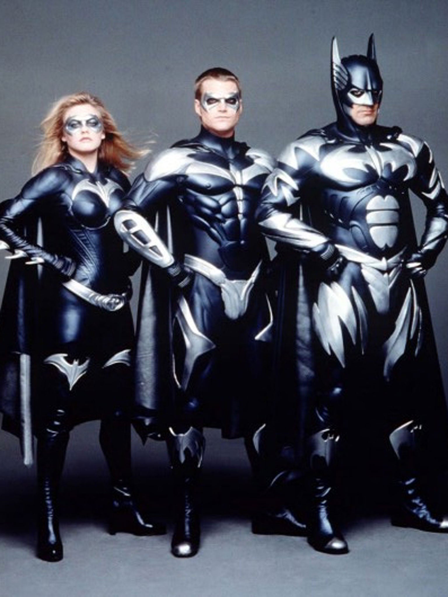 Left to right: Alicia Silverstone, Chris O'Donnell and George Clooney in 'Batman & Robin'