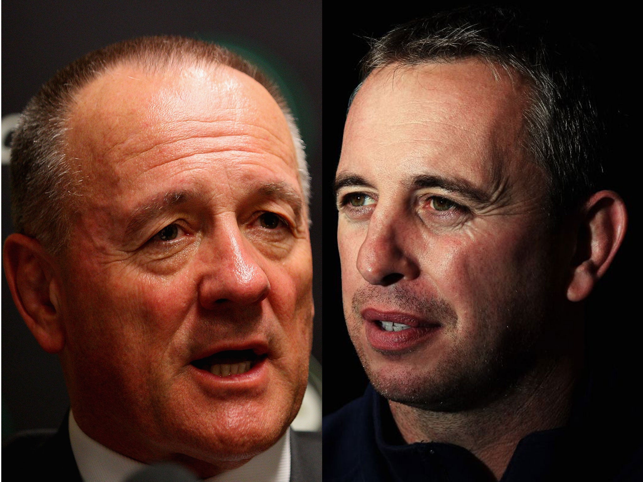 Australia coach Tim Sheens, left, and his England counterpart, Steve McNamara, right