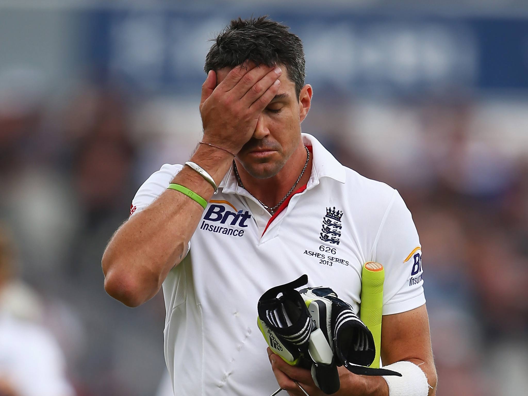 Kevin Pietersen walks after his controversial dismissal