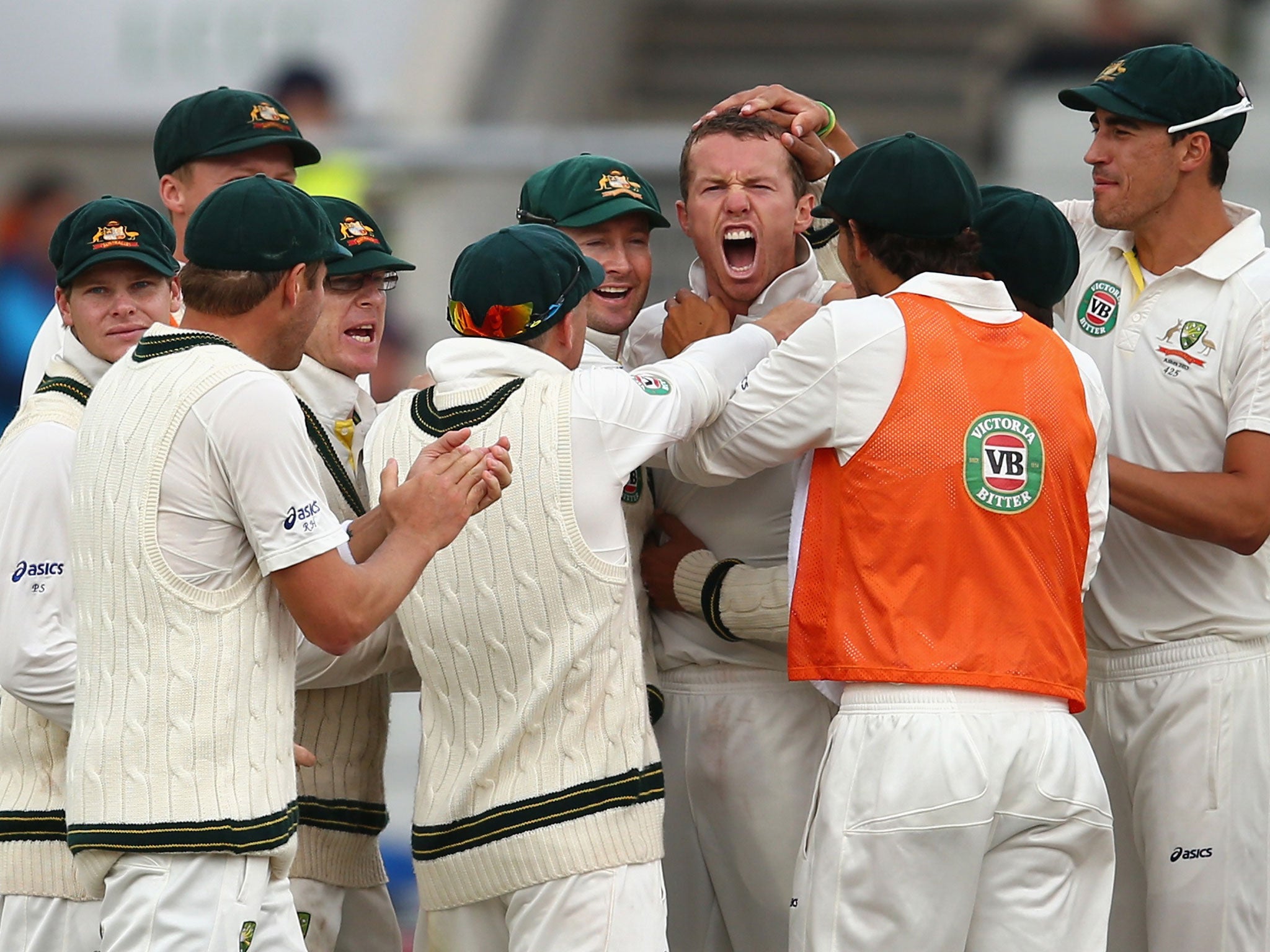 Peter Siddle celebrates taking Kevin Pietersen's wicket