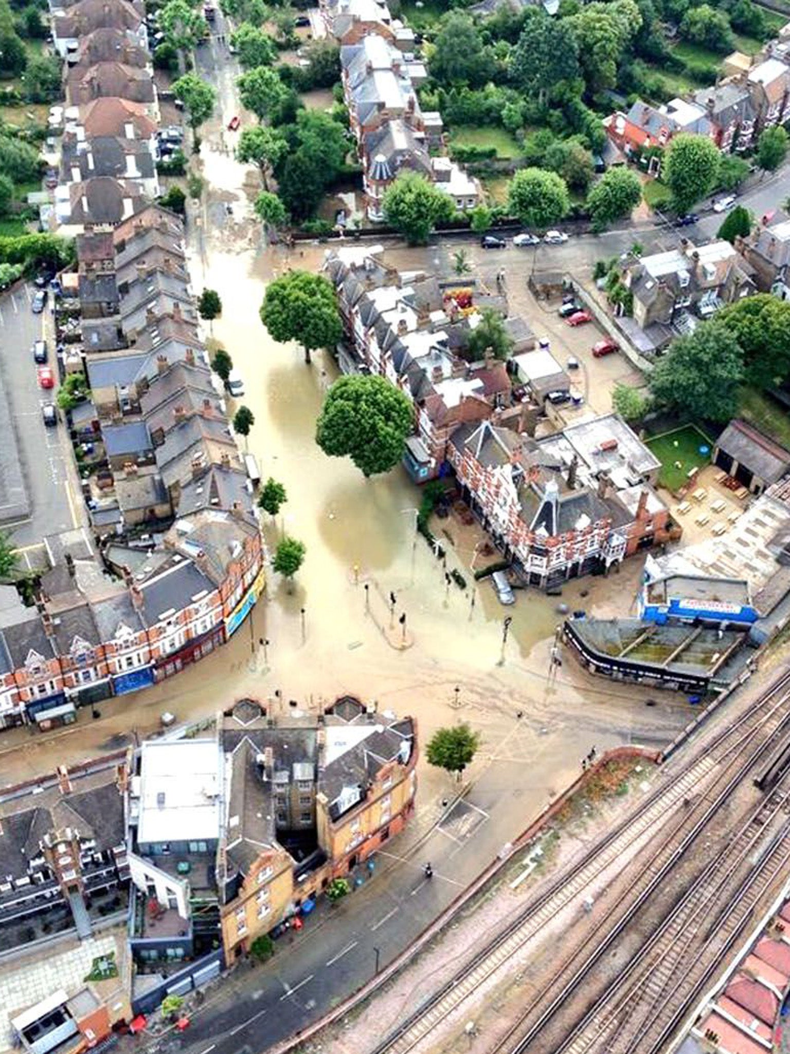 Aerial view of Herne Hill floods from MPS Helicopter