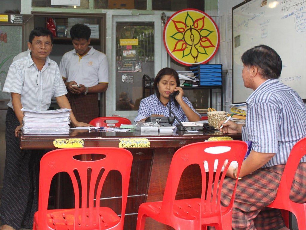 Zaw Min, left, at the 88 Generation Students’ Group office in Rangoon