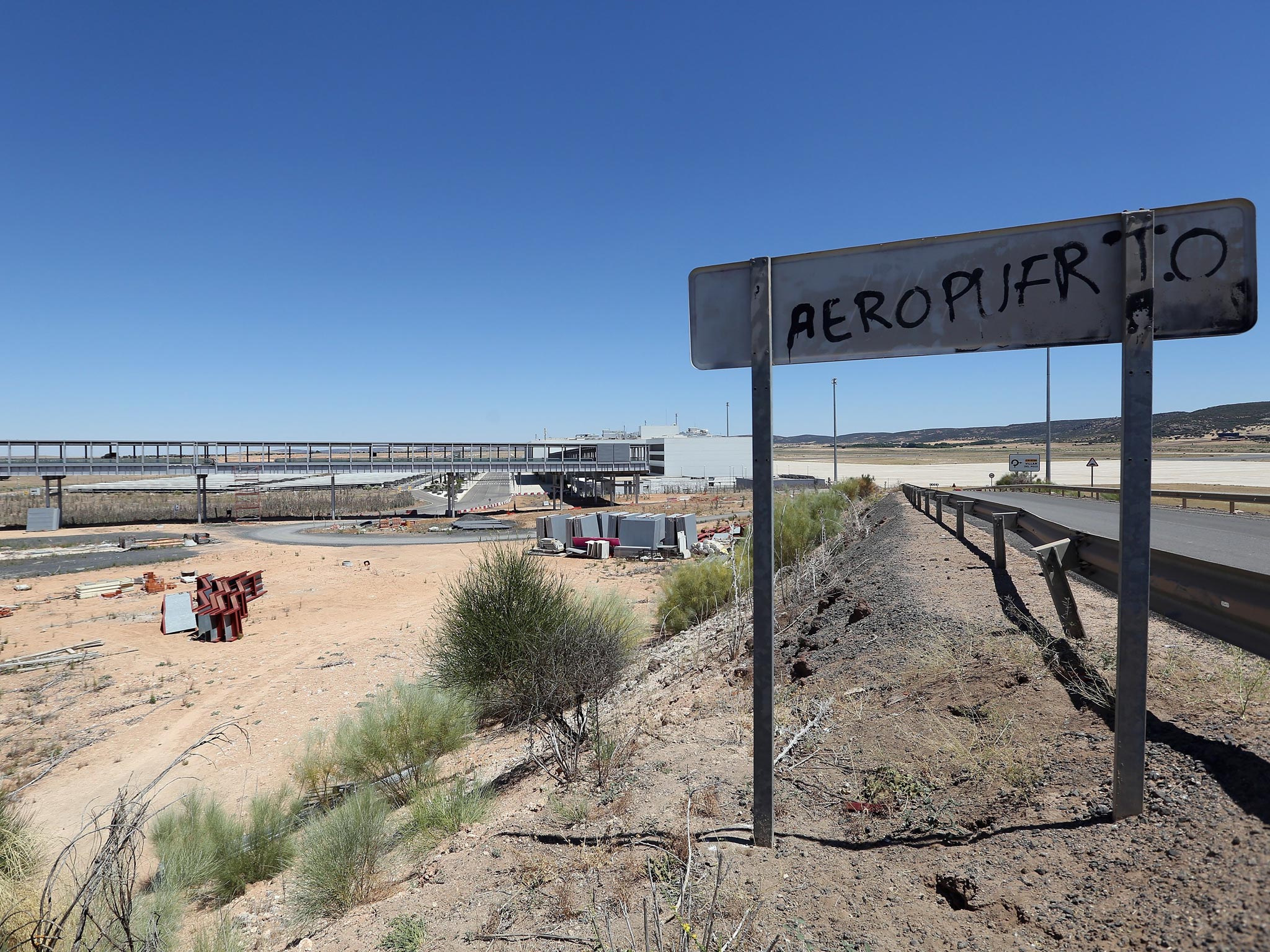 Graffiti at the site of the incomplete Ciudad Real airport in La Mancha, Spain
