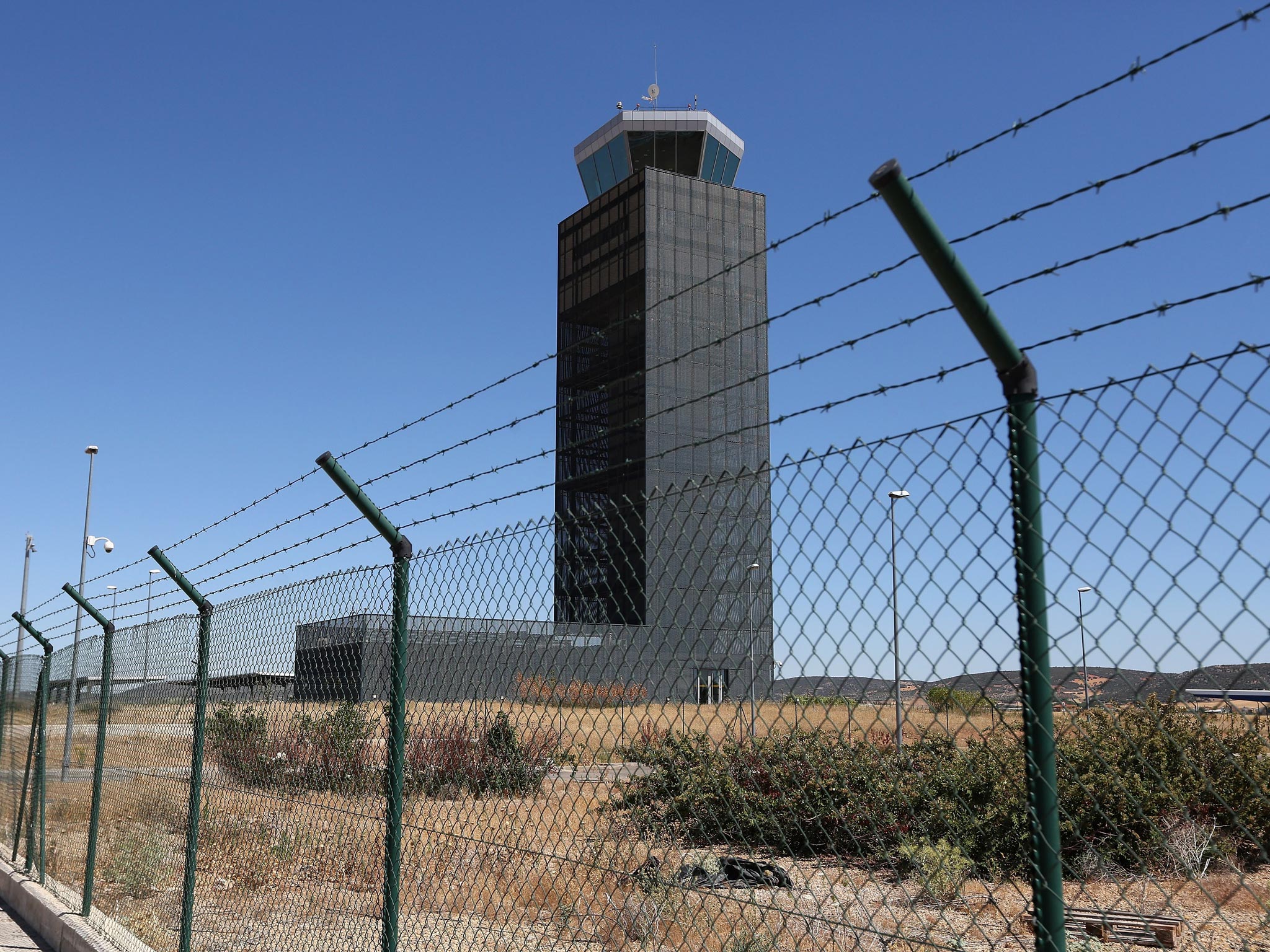 The abandoned control tower at the Ciudad Real airport in La Mancha, Spain