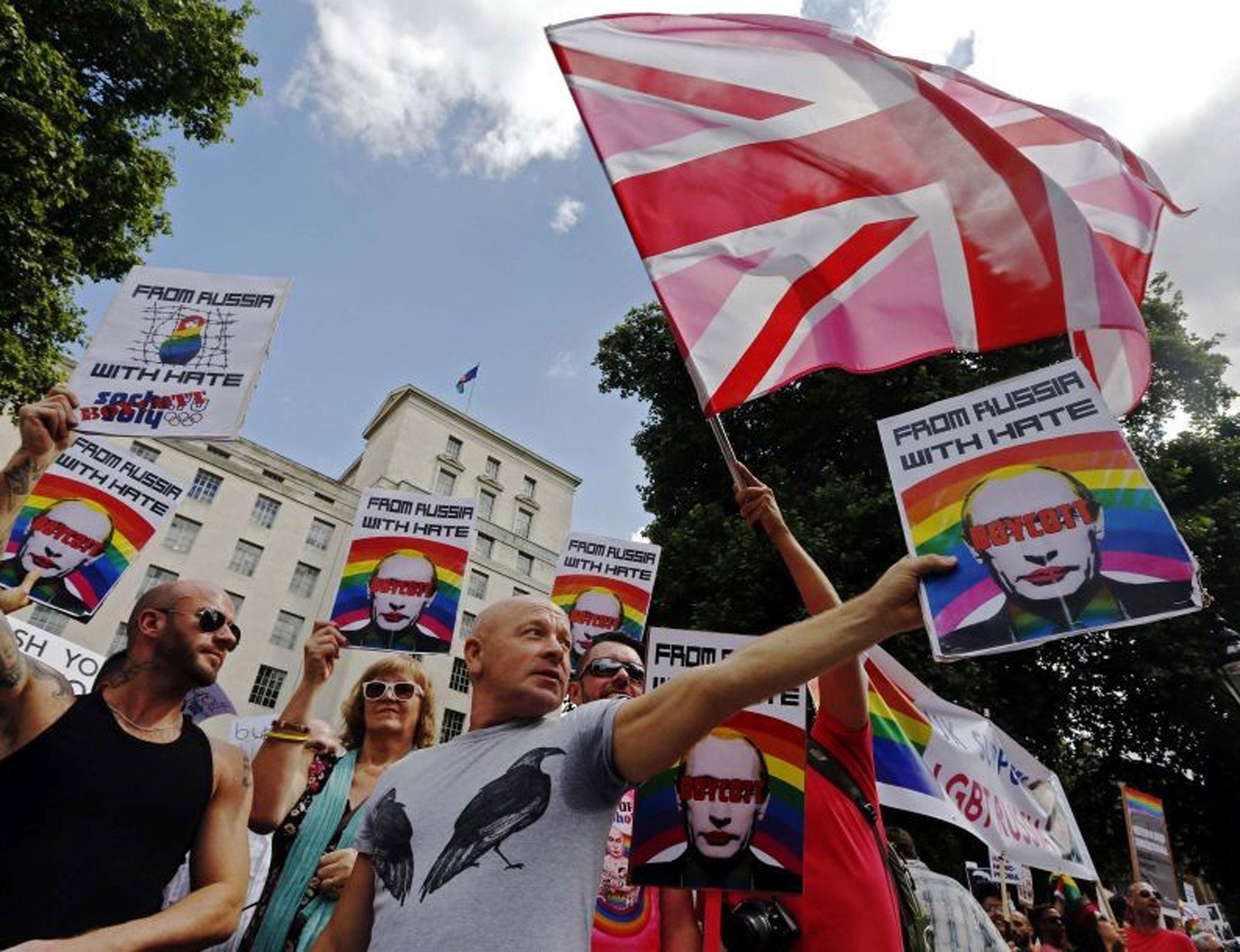 Protesters outside Downing Street against Vladimir Putin's homophobic laws