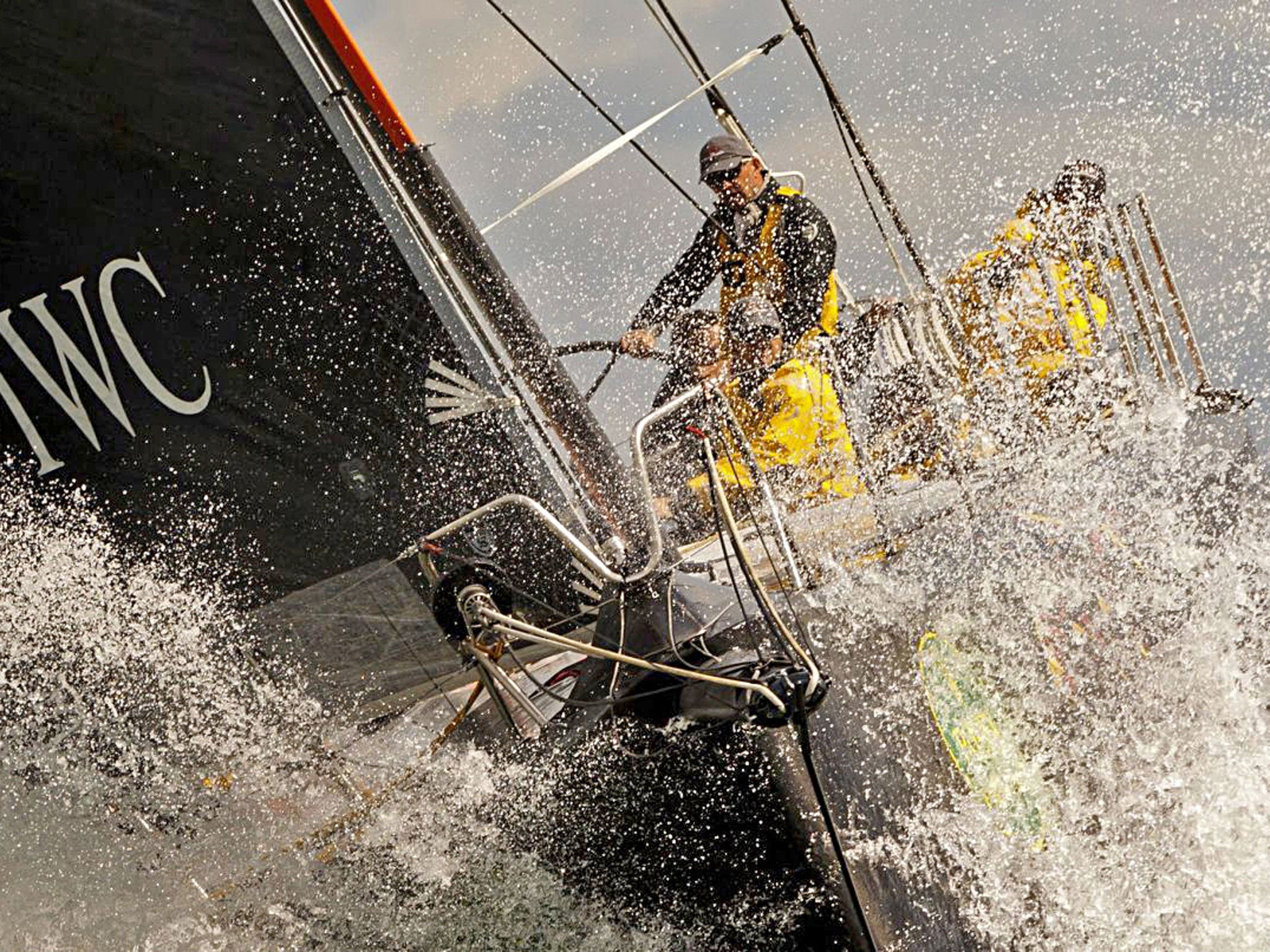 Ian Walker’s Abu Dhabi yacht heads down the Solent yesterday