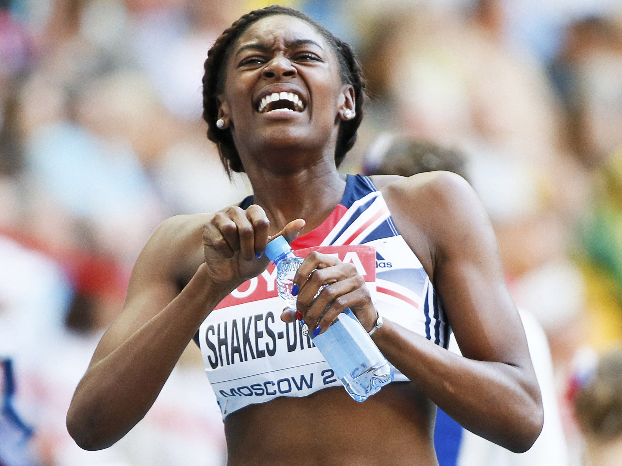 Perri Shakes-Drayton reacts after her 400m hurdles semi-final