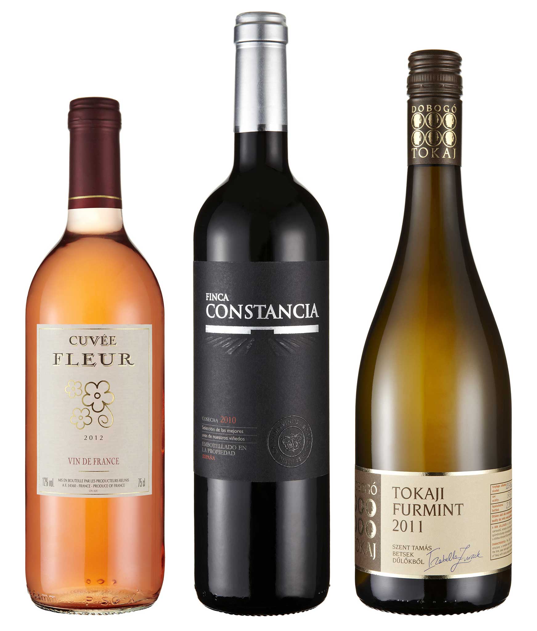 Cuvée Fleur Rosé 2012; Finca Constancia 2010; Dobogo Furmint Tokaji 2011