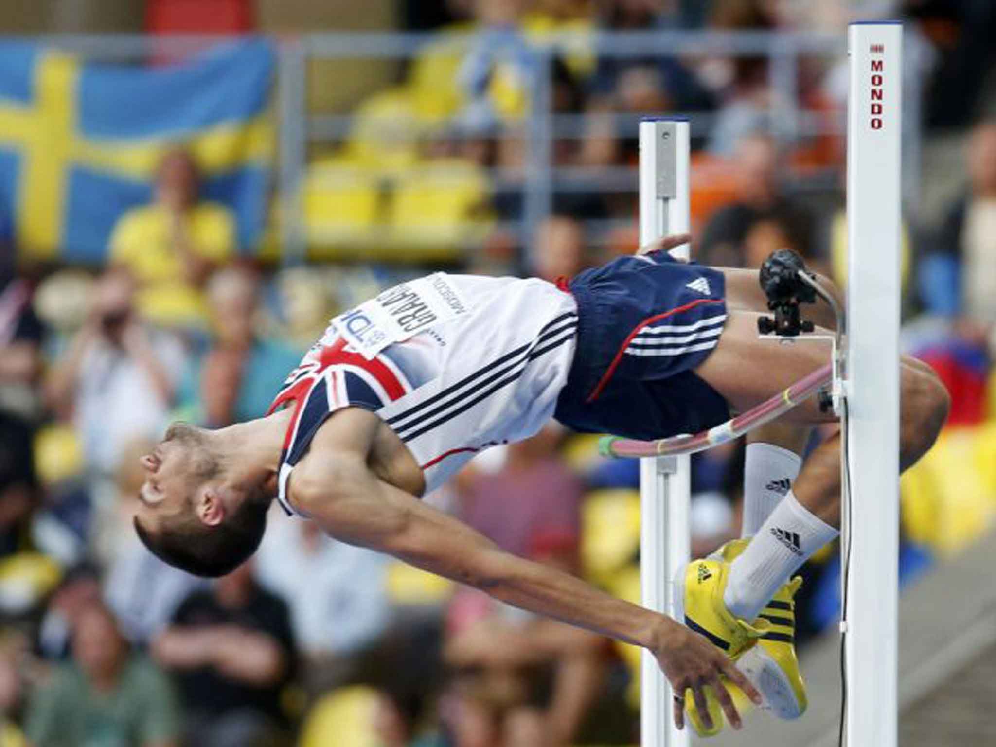 Robert Grabarz clears the bar during yesterday’s high jump