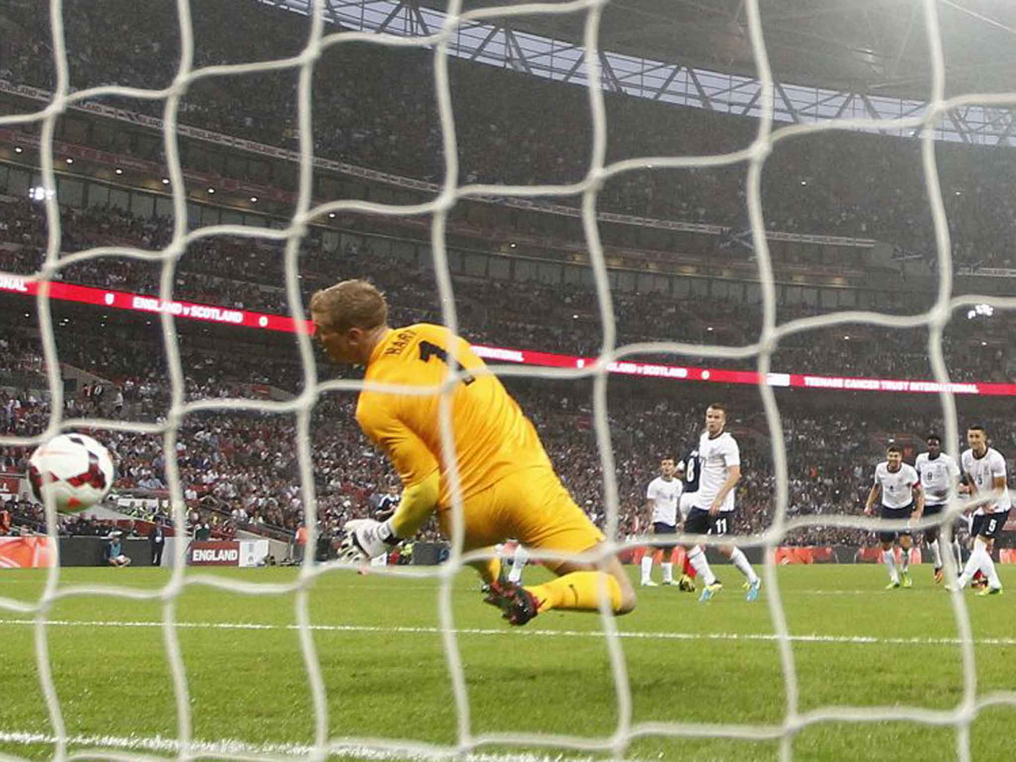 Joe Hart fails to stop James Morrison’s shot at Wembley on Wednesday