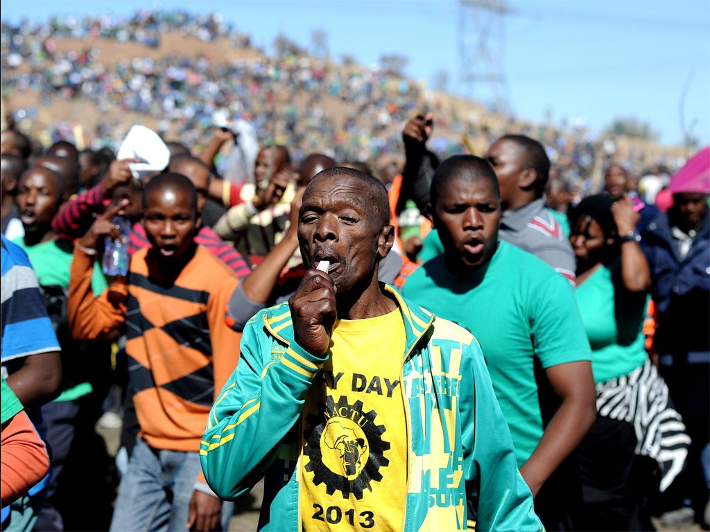 Relatives and co-workers of the victims gathered in Marikana yesterday