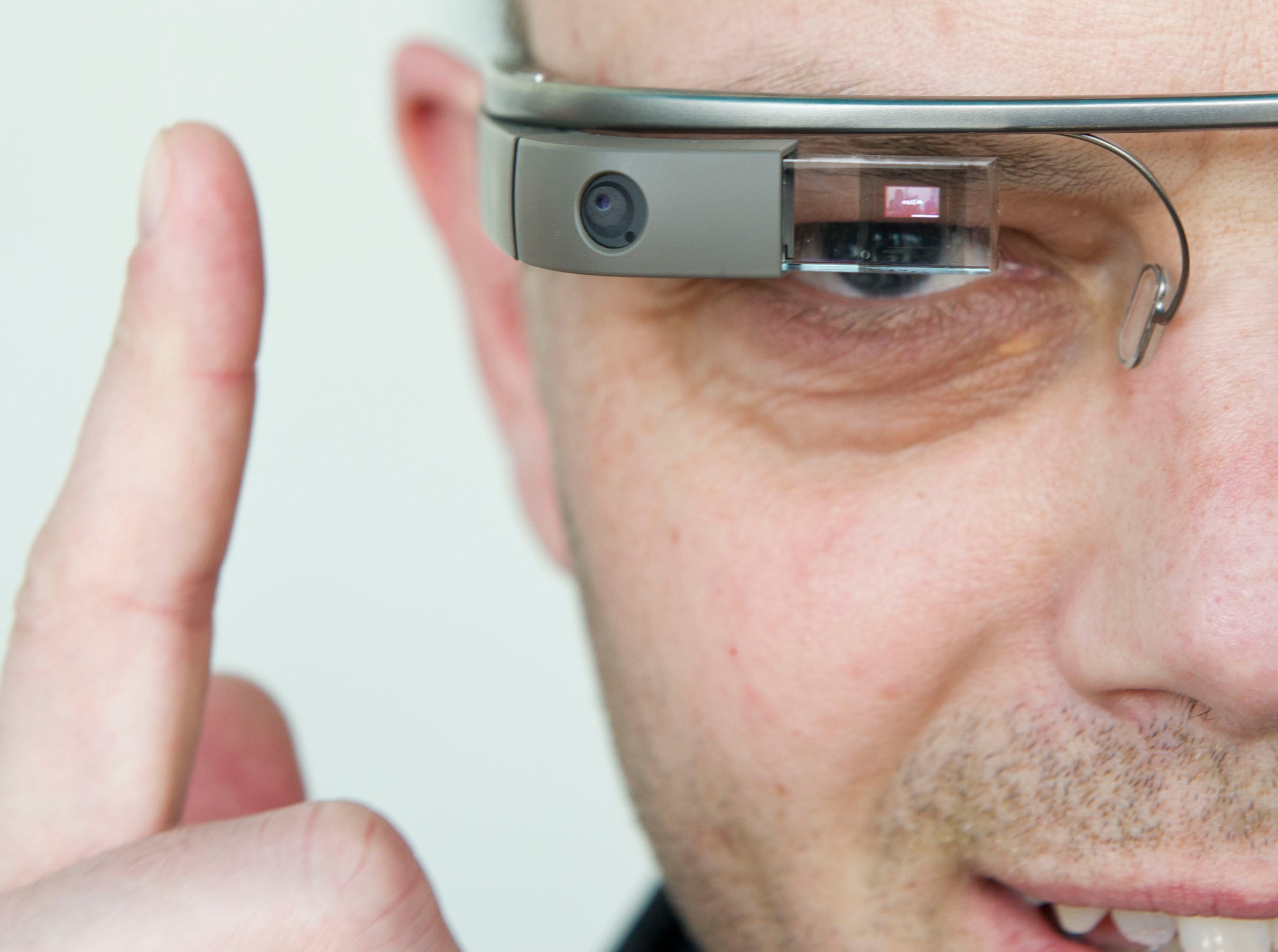 A visitor of the 'NEXT Berlin' conference tries out the Google Glass on April 24, 2013 in Berlin.