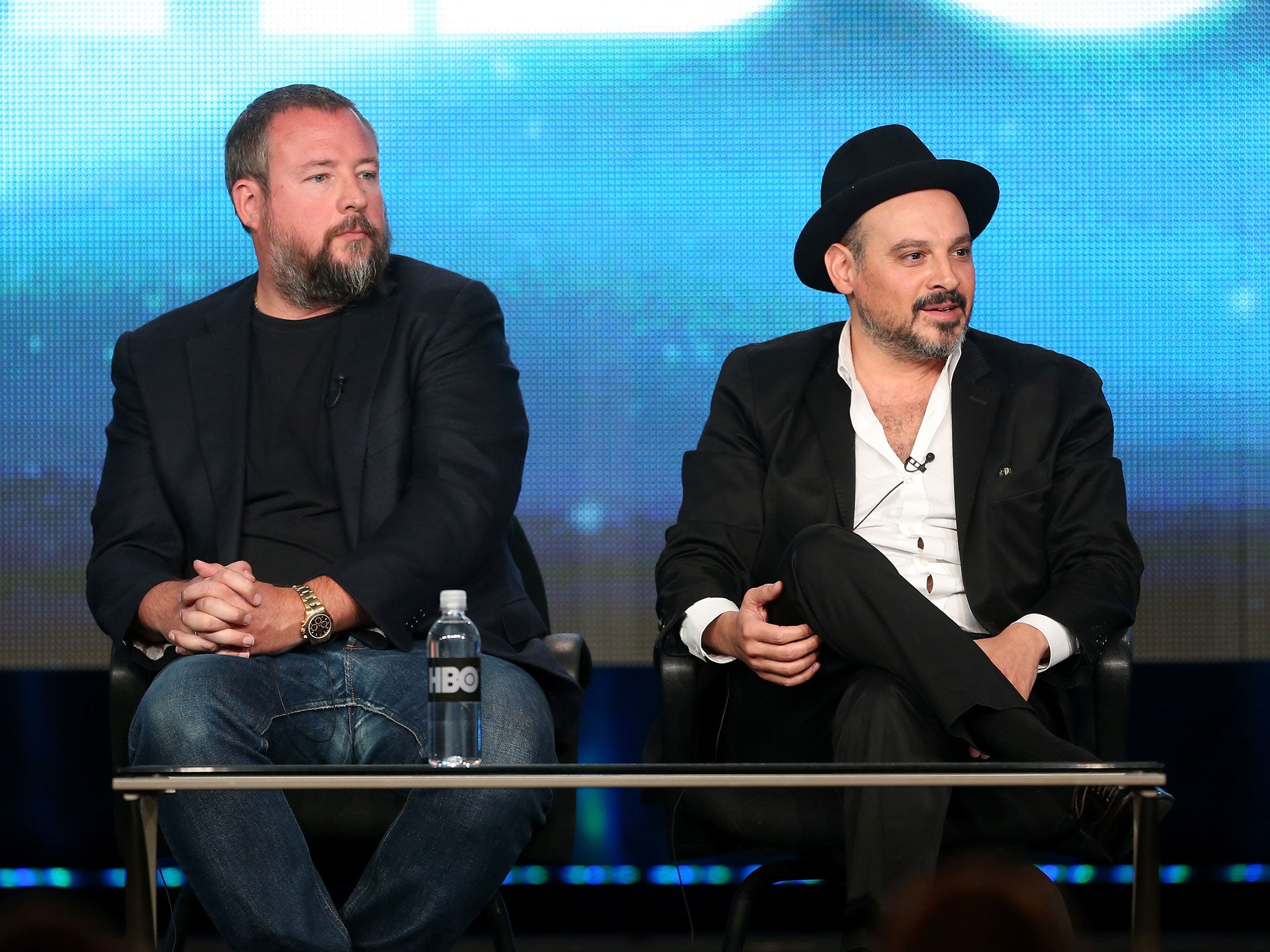 Vice Founder/ Executive Producer, Shane Smith (L) and Vice Chief Creative Officer/ Executive Producer, Eddy Moretti speak onstage, January 4, 2013 in Pasadena, California.