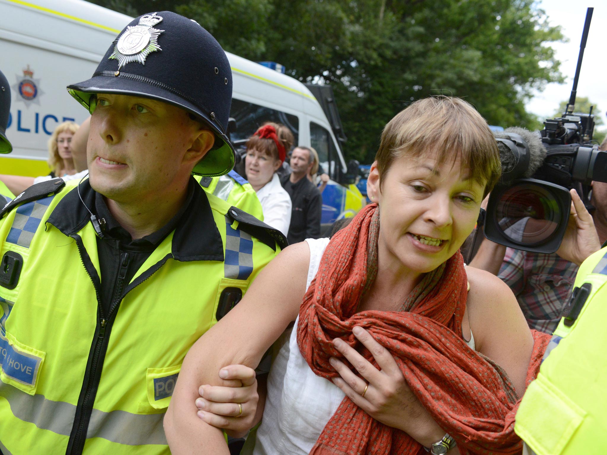 Green MP Caroline Lucas is arrested near Balcombe during the anti-fracking protests