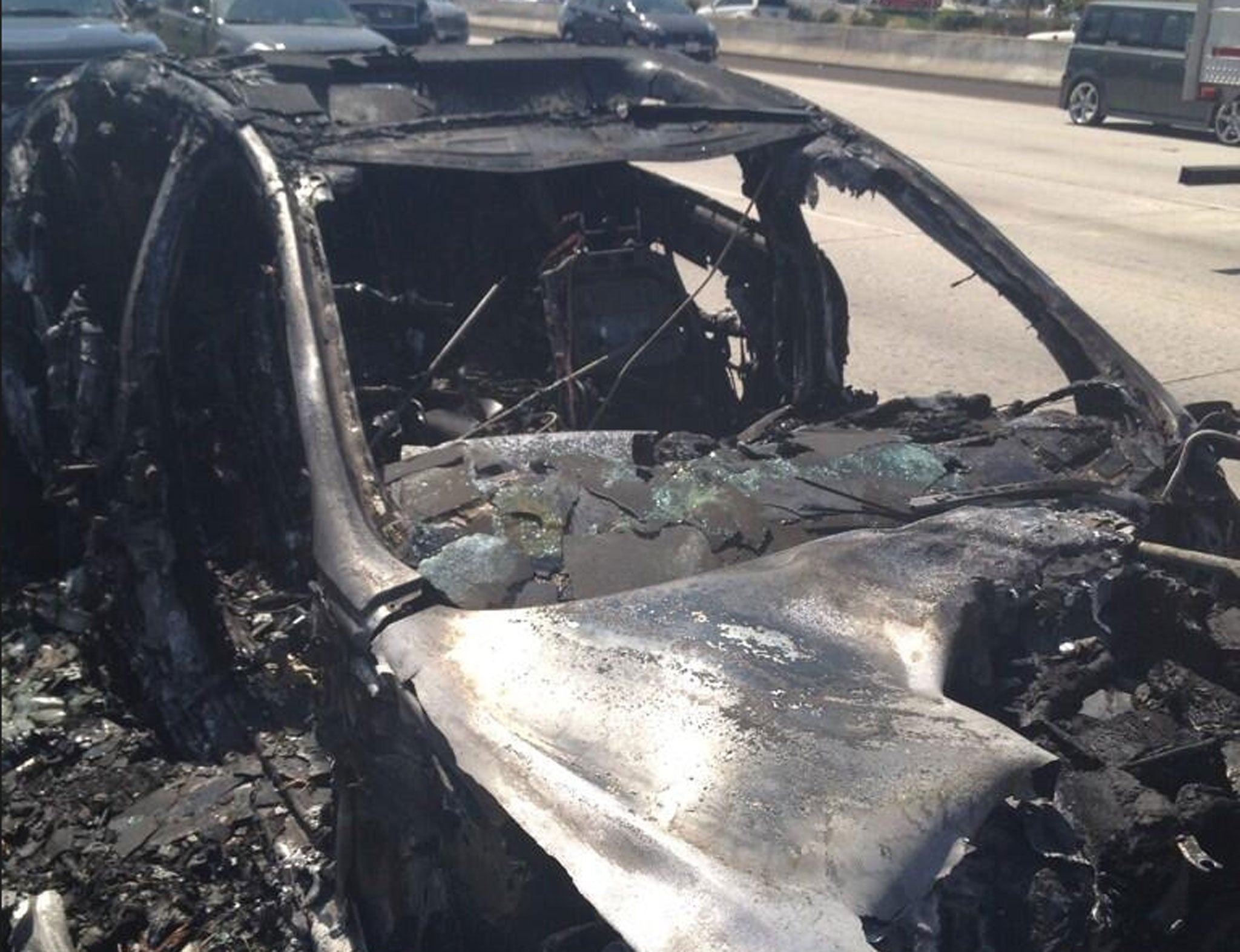 A picture of Dick Van Dyke's burnt-out car