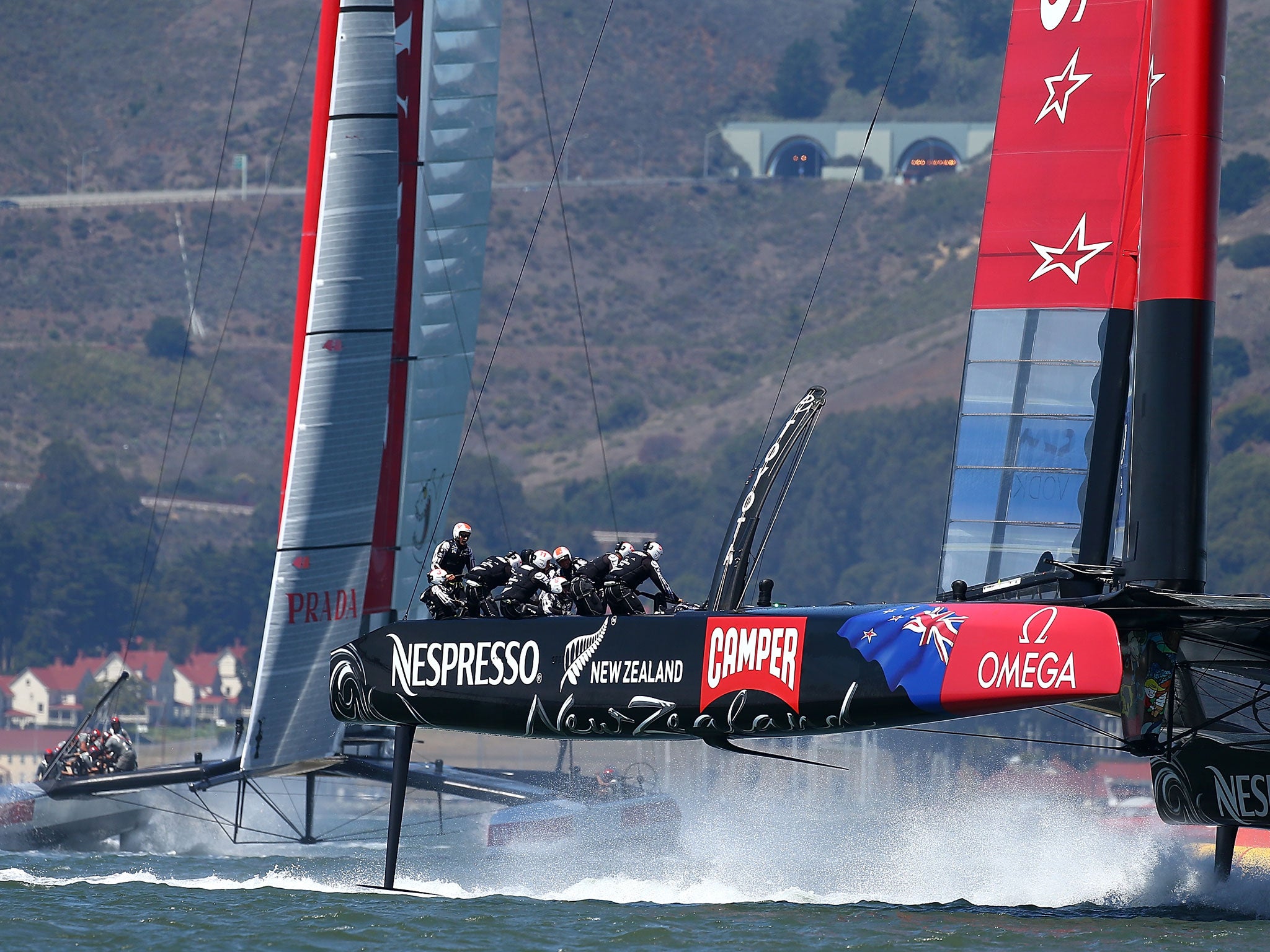 Emirates Team New Zealand skippered by Dean Barker in action against Team Luna Rossa Challeng