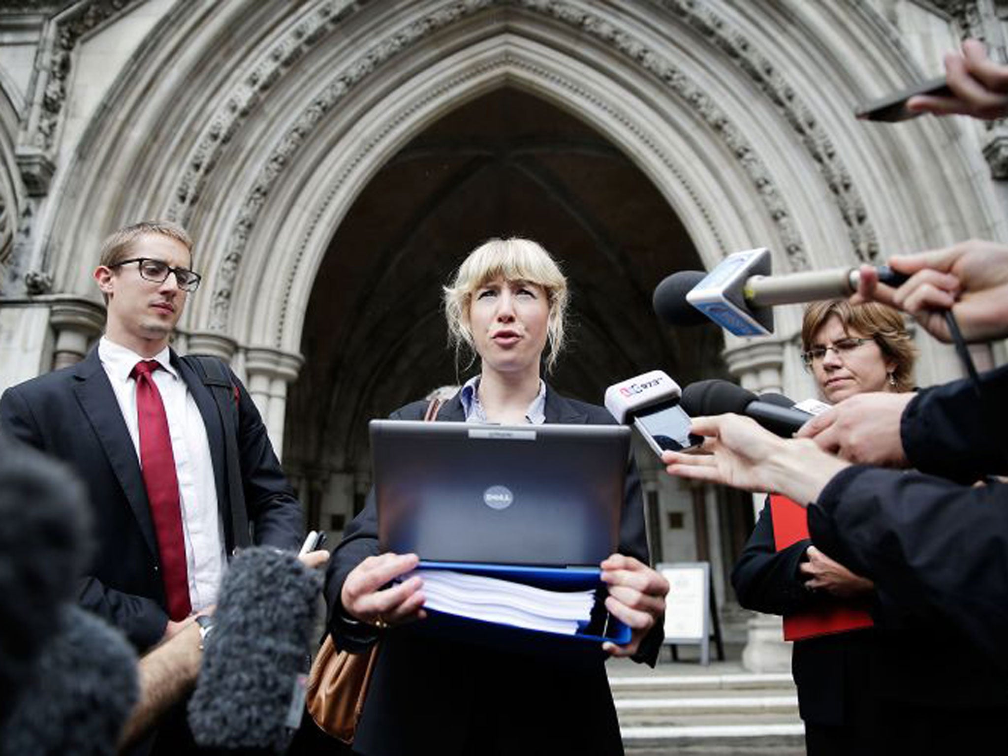 David Miranda’s lawyer Gwendolen Morgan briefed the press outside the High Court yesterday