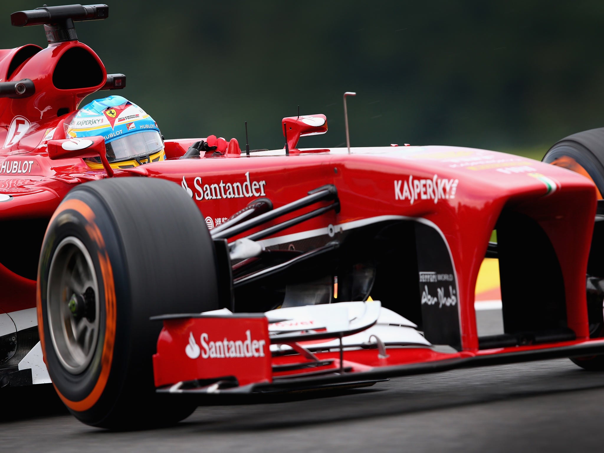 Fernando Alonso practising at Spa