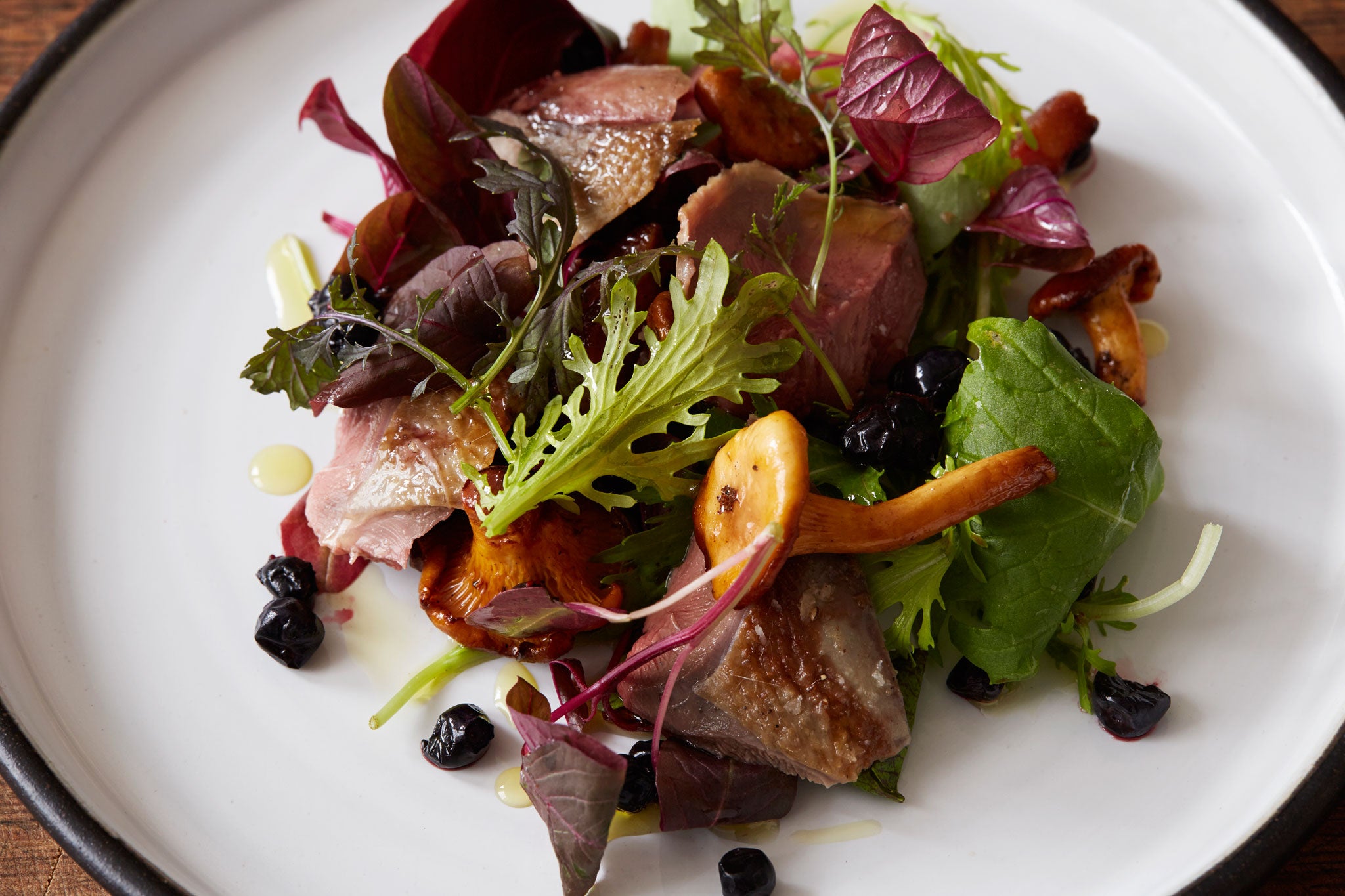 Pigeon and wild blaeberry salad